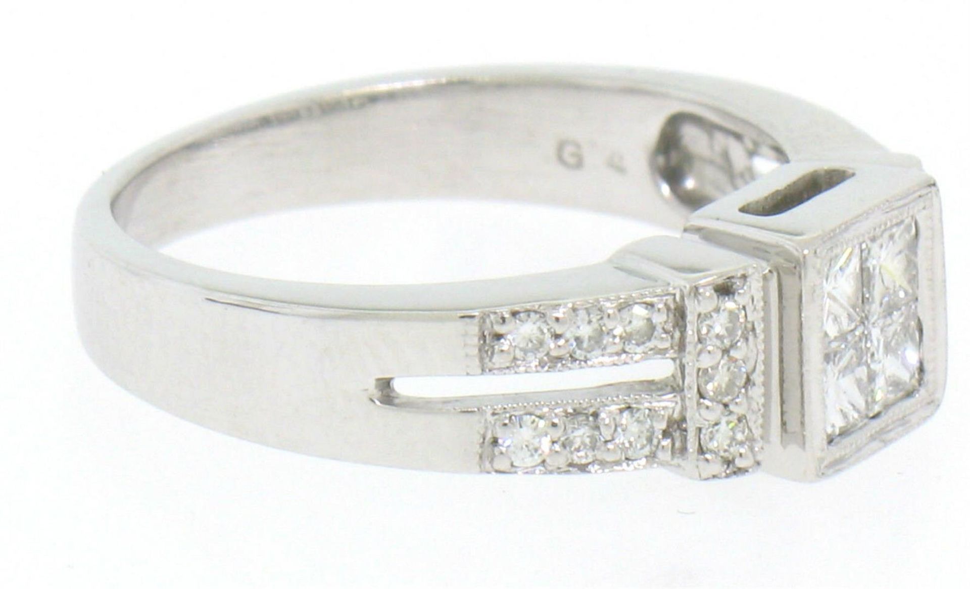 Modern 18k White Gold Princess & Pave Diamond Band Ring in Invisible Setting - Image 3 of 6