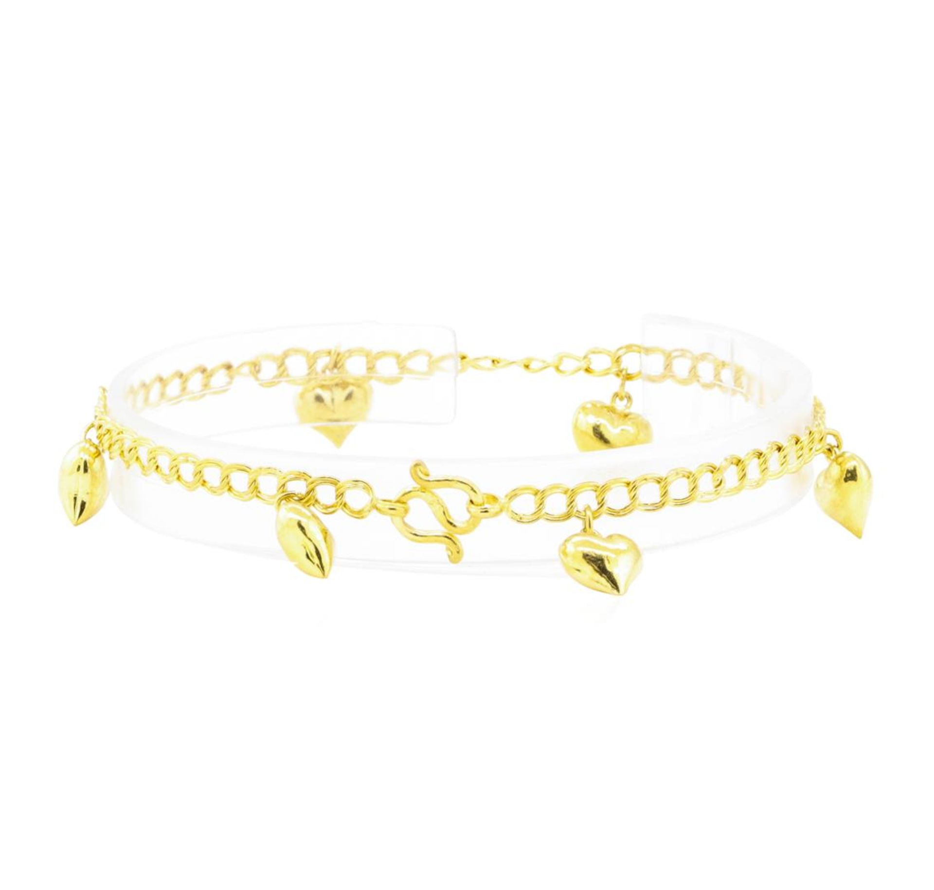 Heart Charm Bracelet - 22KT Yellow Gold - Image 2 of 2