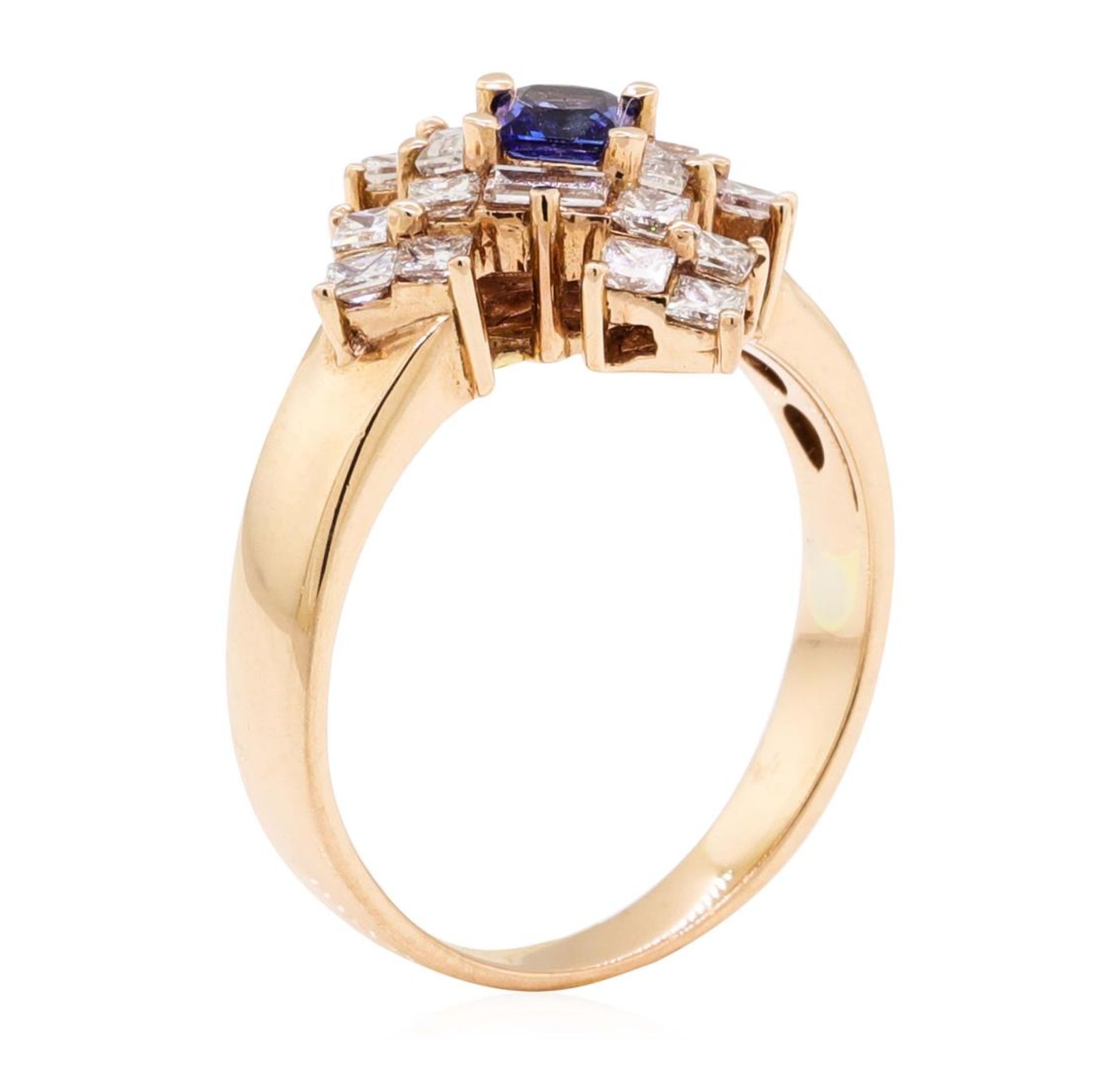 1.16 ctw Princess Brilliant Blue Sapphire And Baguette Cut Diamond Ring - 14KT R - Image 4 of 5