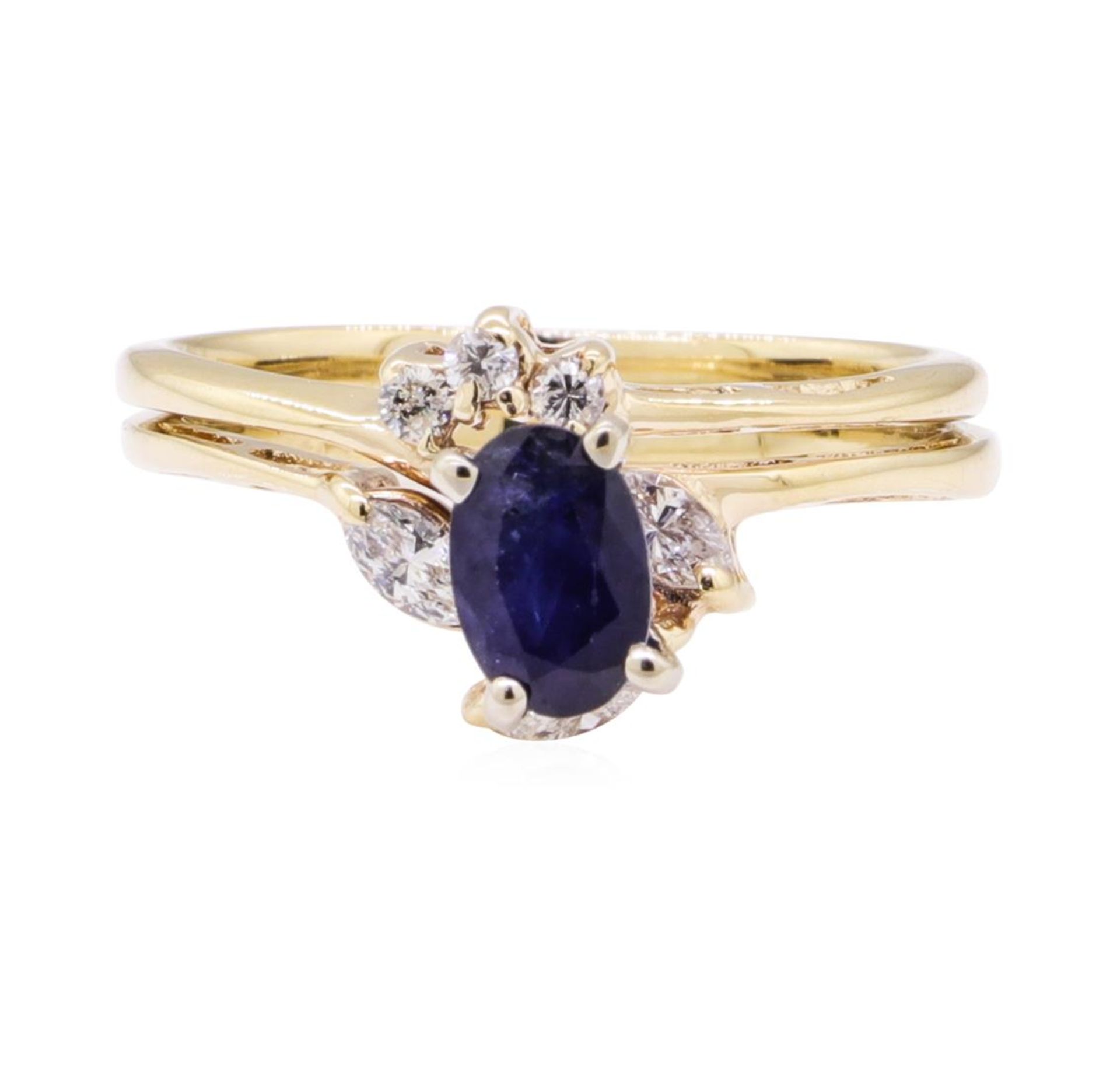 0.91 ctw Blue Sapphire and Diamond Wedding Set - 14KT Yellow Gold - Image 2 of 4