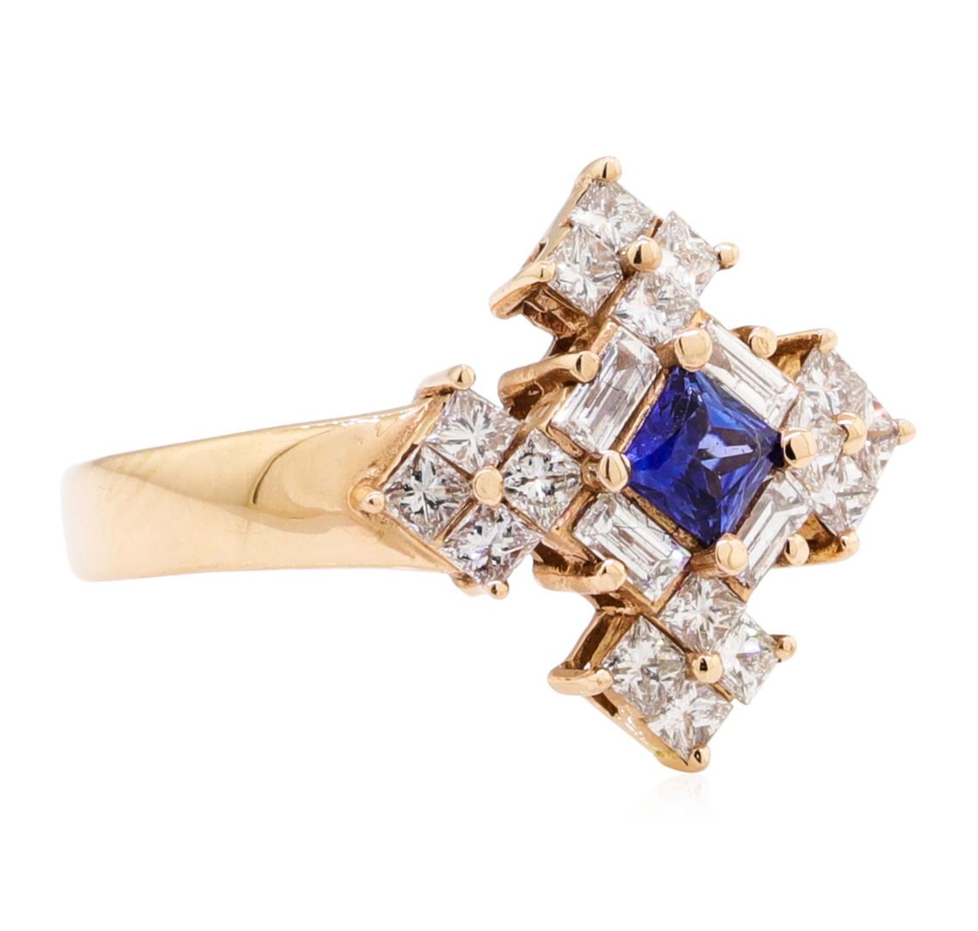 1.16 ctw Princess Brilliant Blue Sapphire And Baguette Cut Diamond Ring - 14KT R