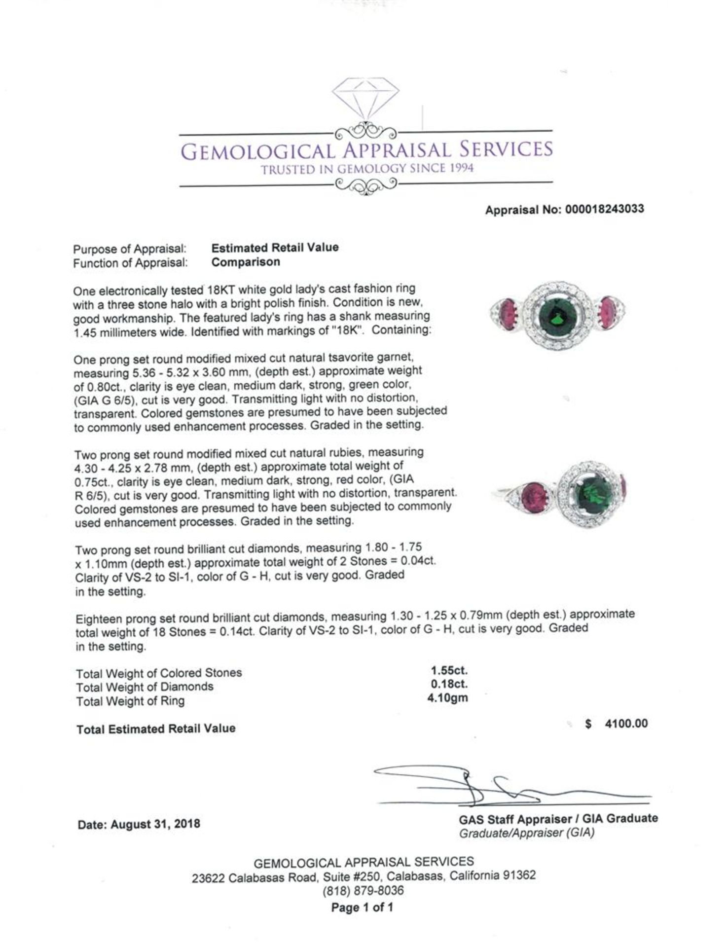 1.73 ctw Round Mixed Tsavorite Garnet And Round Mixed Rubies Ring - 18KT White G - Image 5 of 5