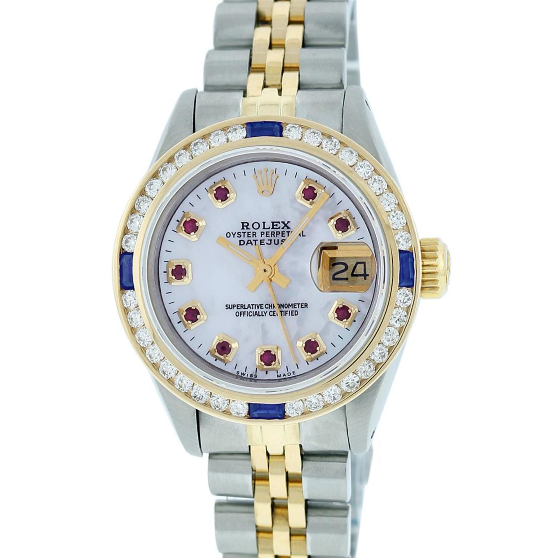 Rolex Ladies 2 Tone MOP Ruby & Sapphire Channel Set 26MM Datejust Wristwatch - Image 2 of 9