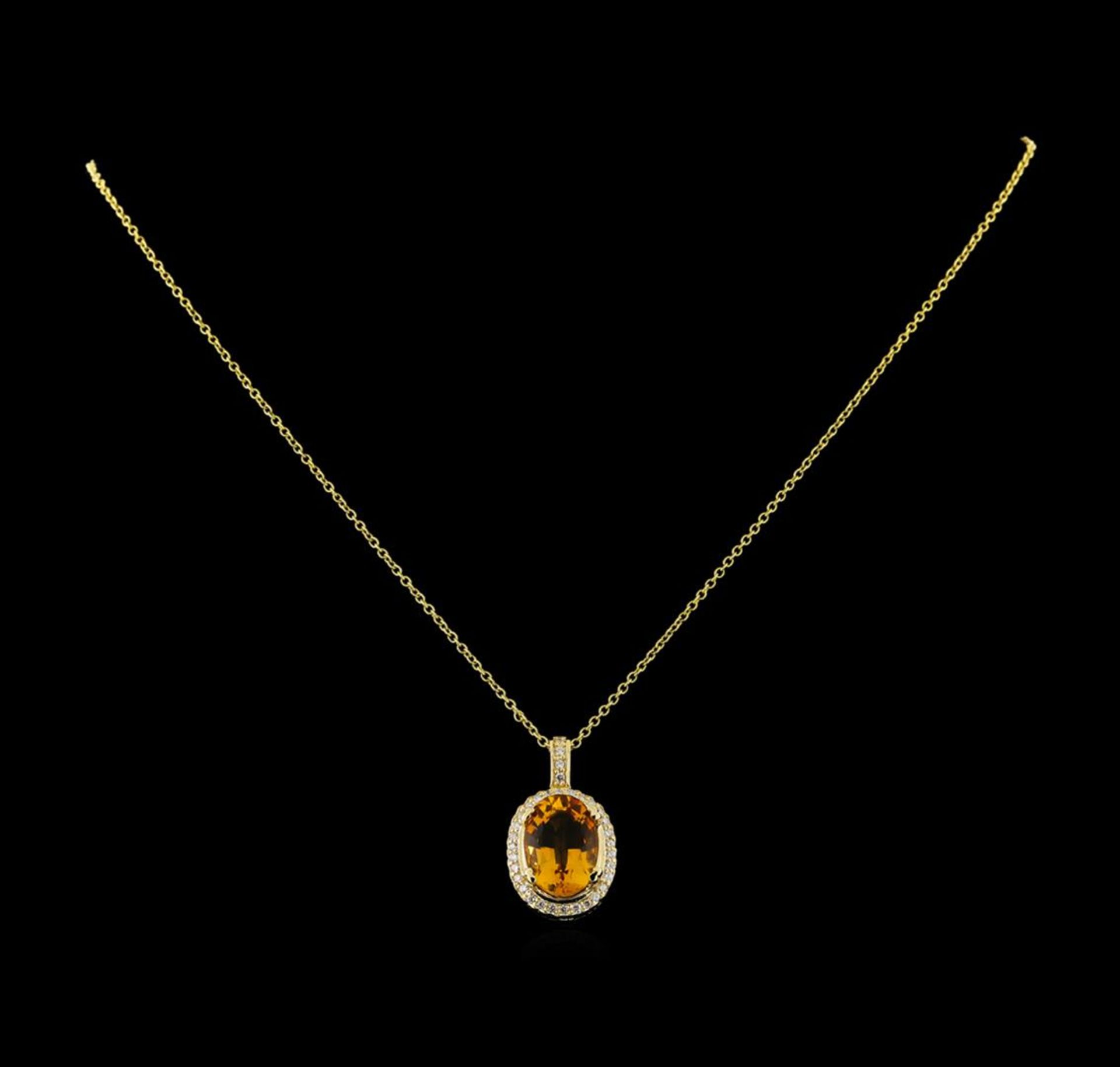 5.45 ctw Citrine and Diamond Pendant With Chain - 14KT Yellow Gold - Image 2 of 2