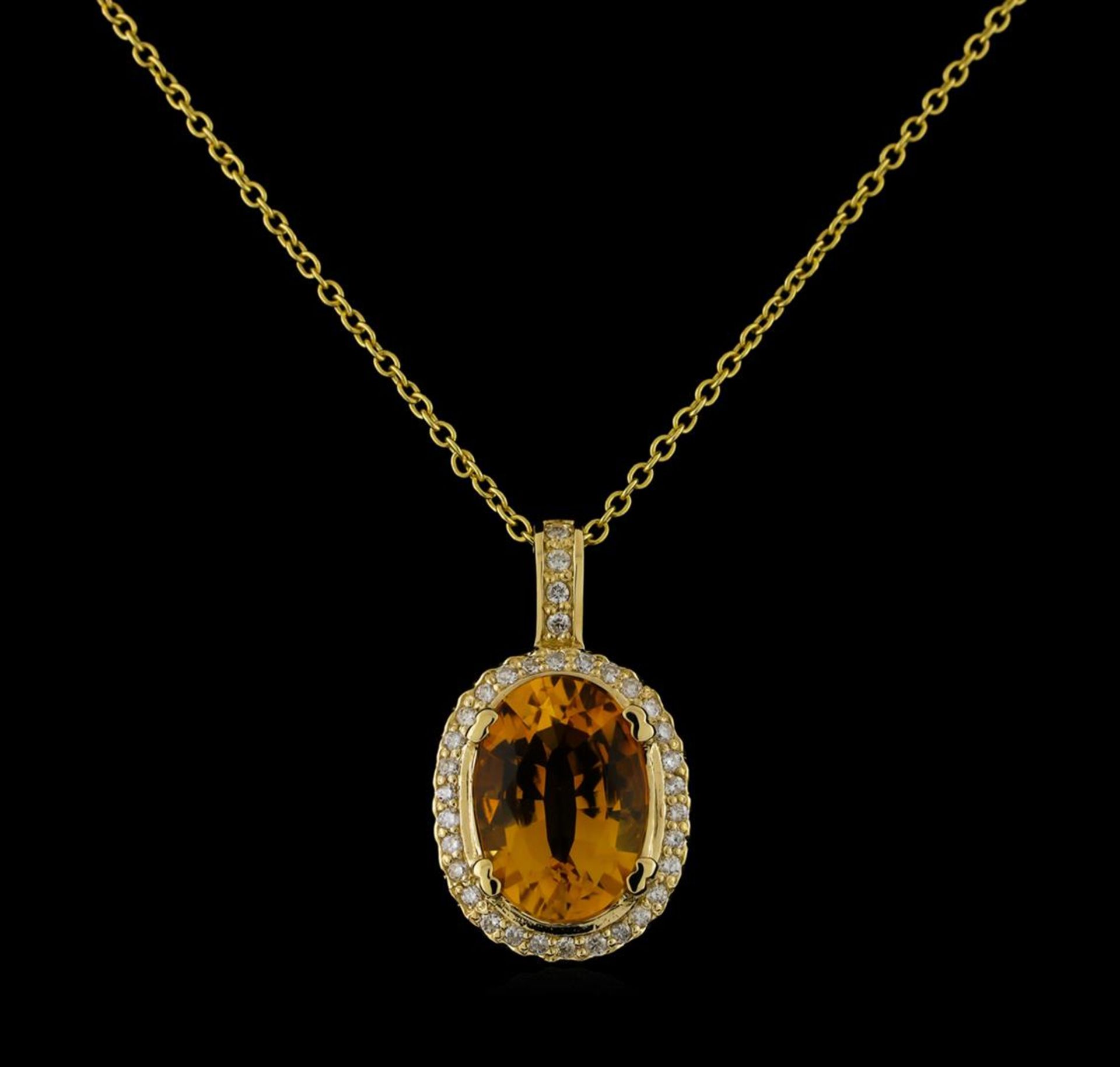 5.45 ctw Citrine and Diamond Pendant With Chain - 14KT Yellow Gold