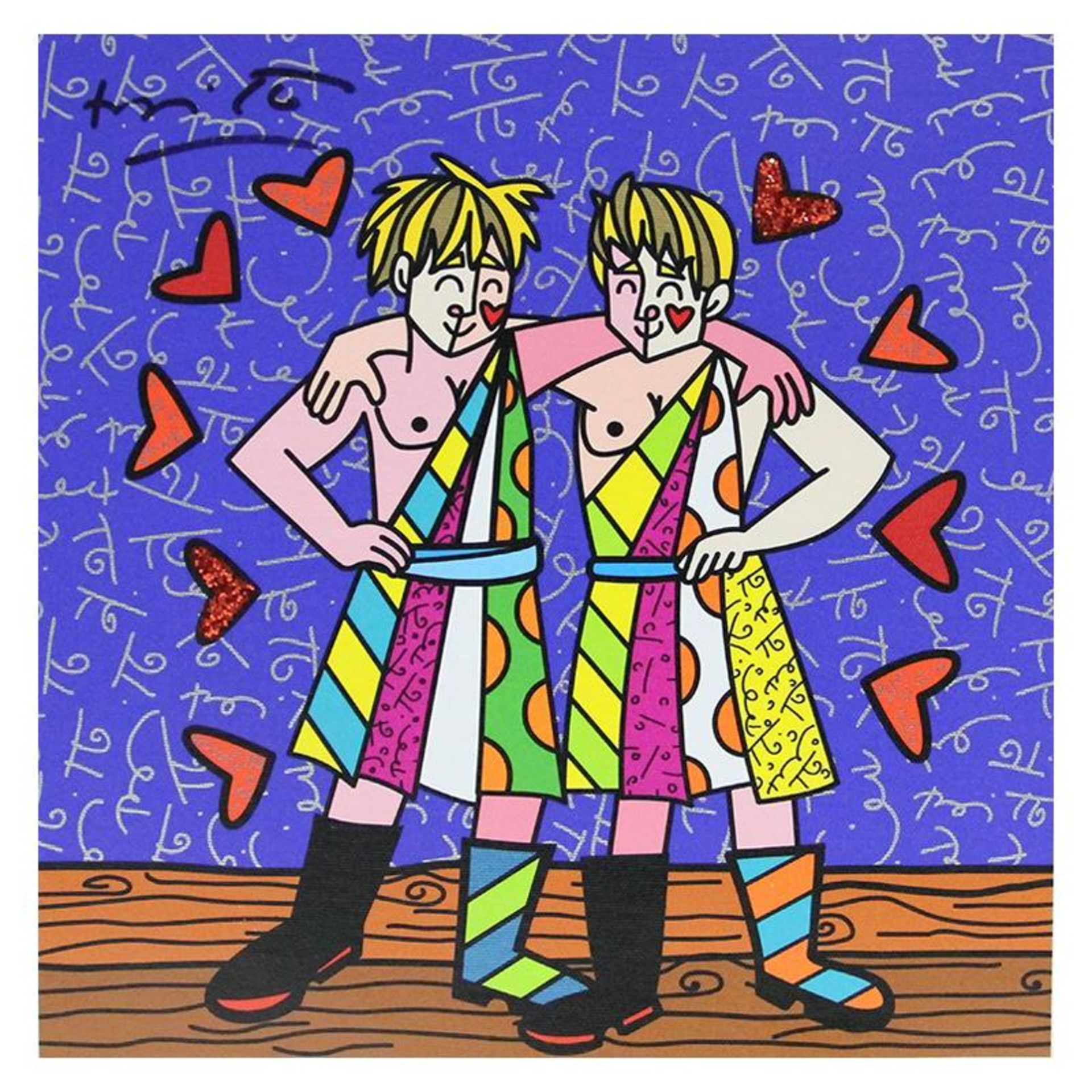 Britto, "Gemini Boys (White)" Hand Signed Limited Edition Giclee on Canvas; Auth