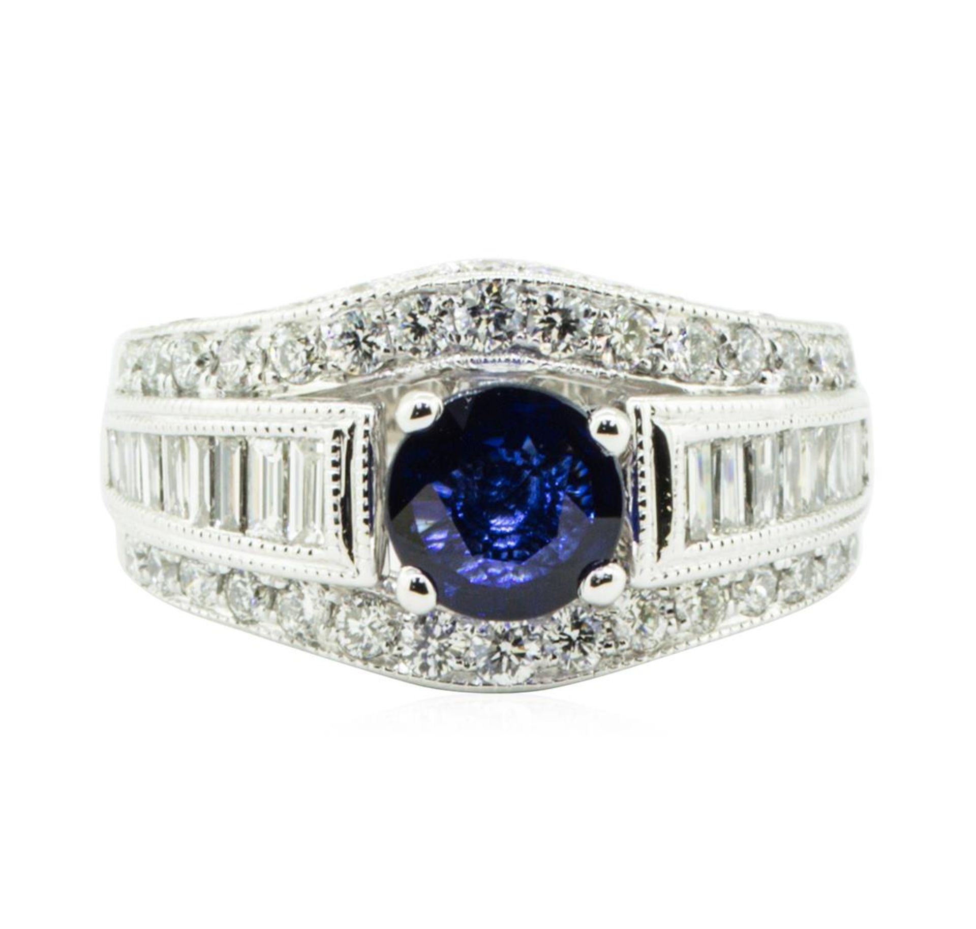 2.49 ctw Round Brilliant Blue Sapphire And Diamond Ring - 14KT White Gold - Image 2 of 5