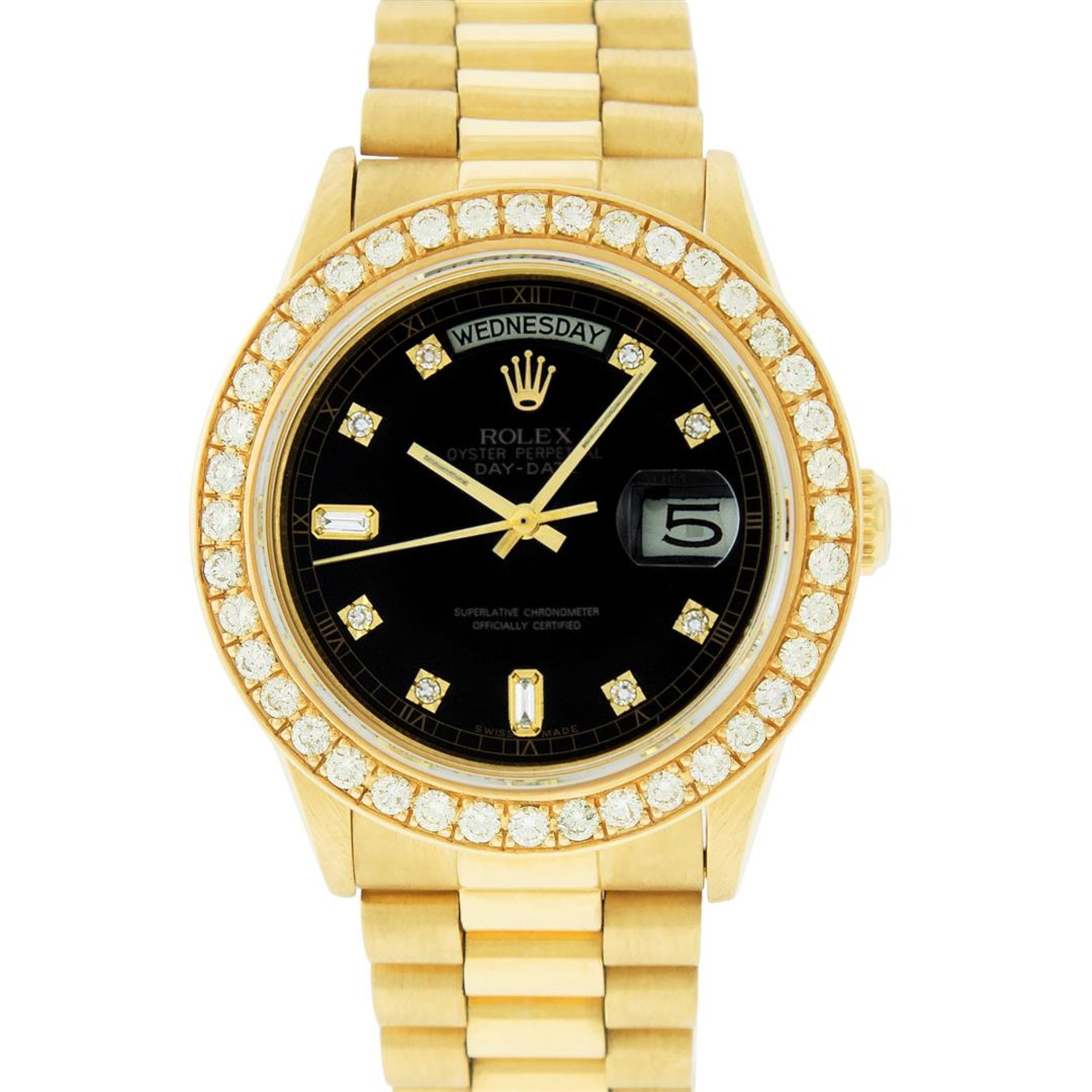 Rolex Mens 18K Yellow Gold Black Diamond 2.5 ctw Quickset President Wristwatch W - Image 2 of 6