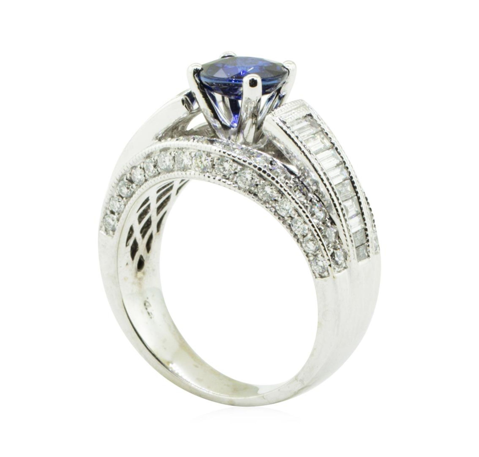 2.49 ctw Round Brilliant Blue Sapphire And Diamond Ring - 14KT White Gold - Image 4 of 5