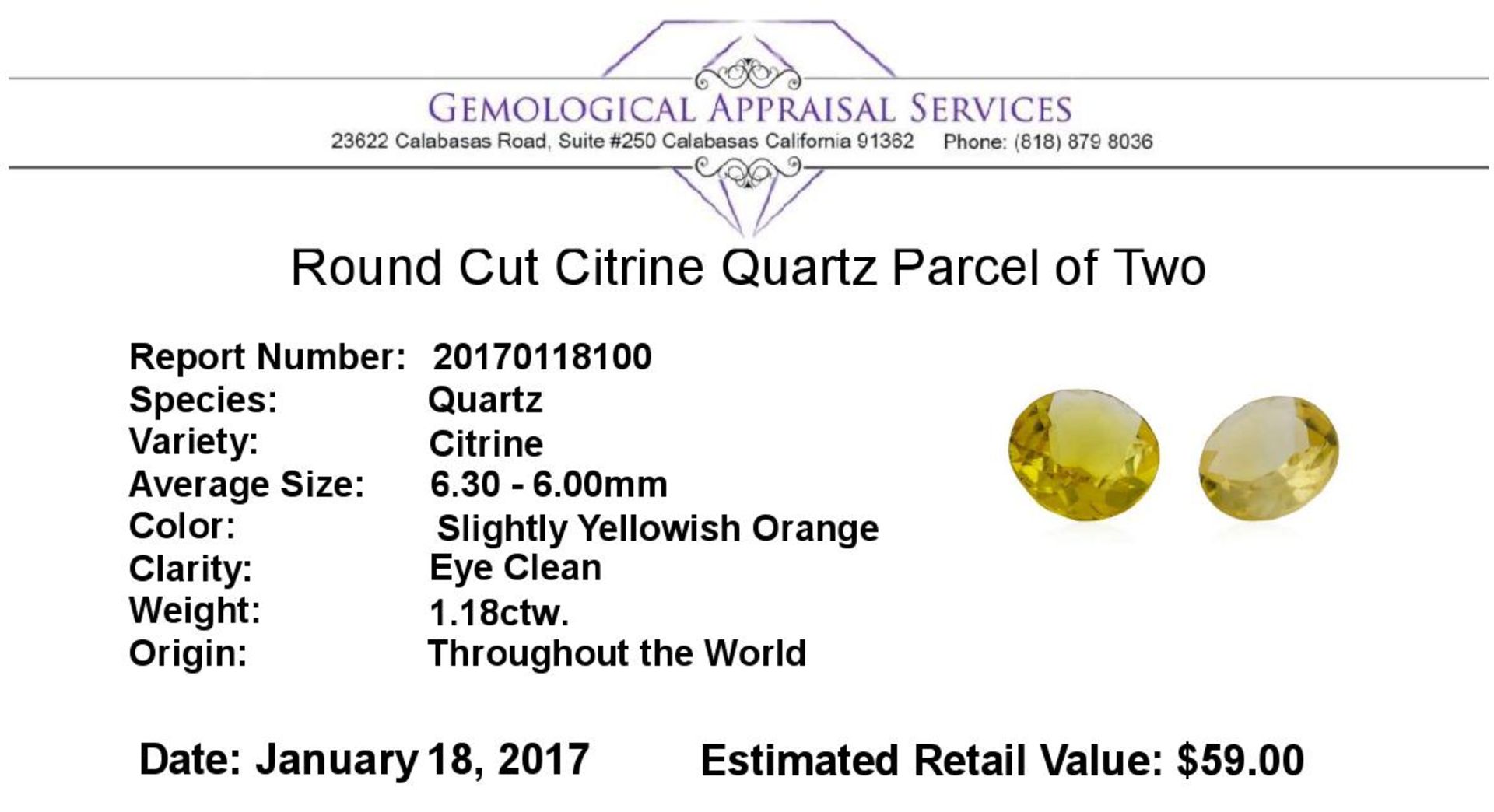 1.18 ctw.Natural Round Cut Citrine Quartz Parcel of Two - Image 3 of 3