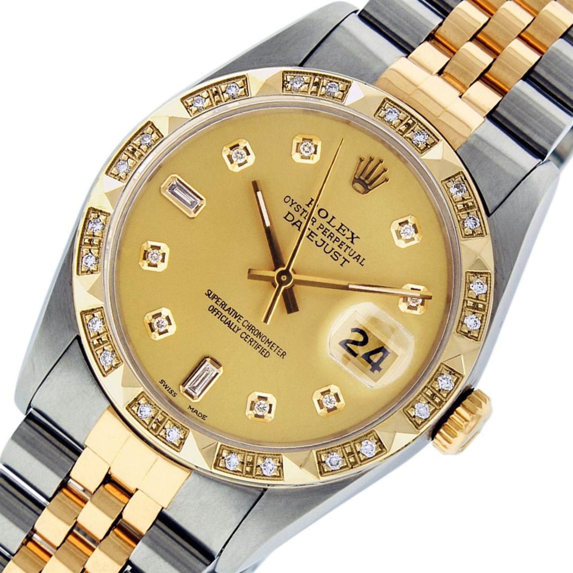 Rolex Mens 2 Tone Champagne Diamond Pyramid Bezel Datejust Wristwatch - Image 9 of 9