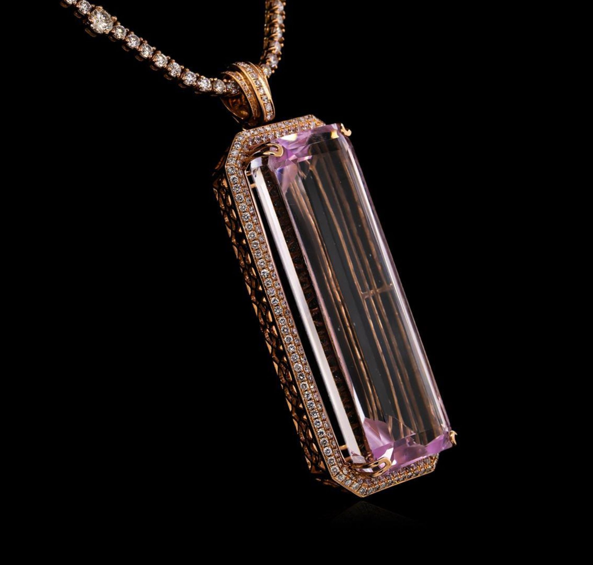 14KT Rose Gold GIA Certified 162.70 ctw Kunzite and Diamond Pendant With Chain - Image 3 of 5