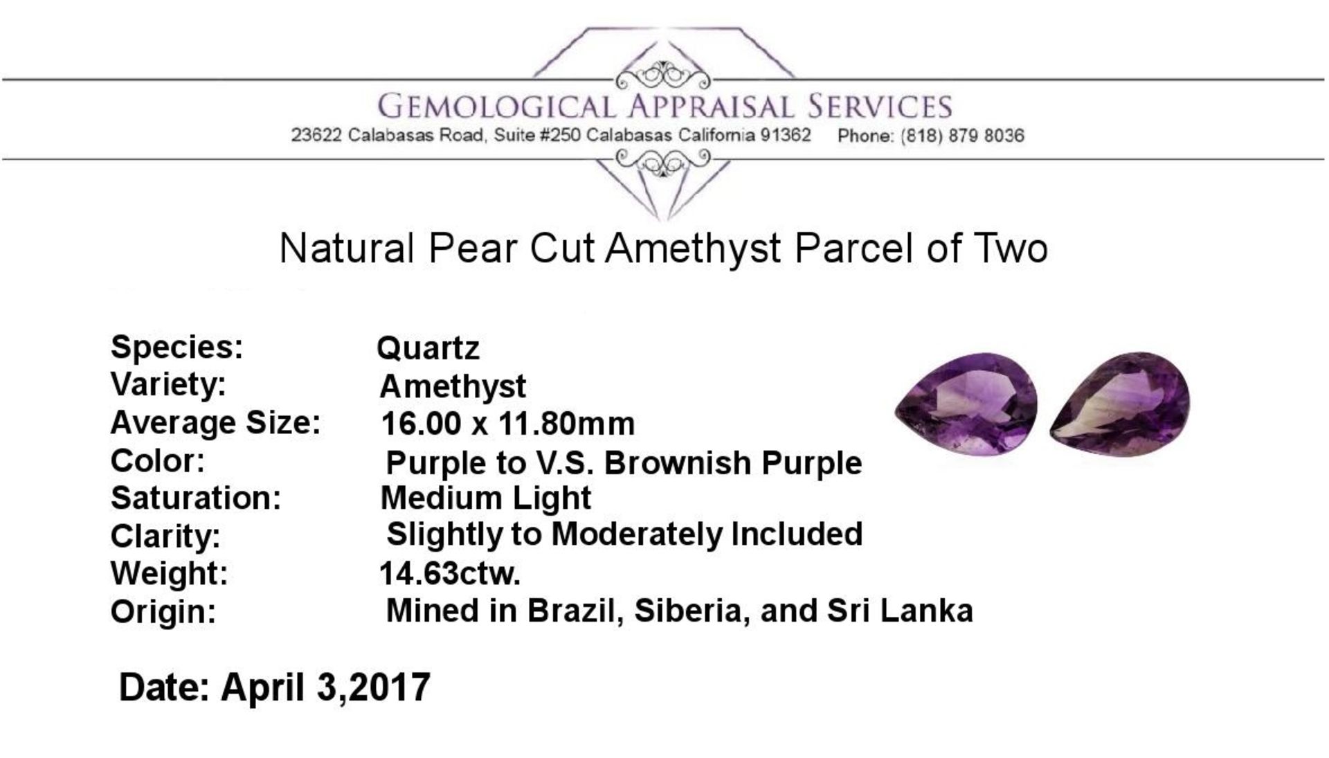 14.63 ctw. Natural Pear Cut Amethyst Parcel of Two - Image 3 of 3