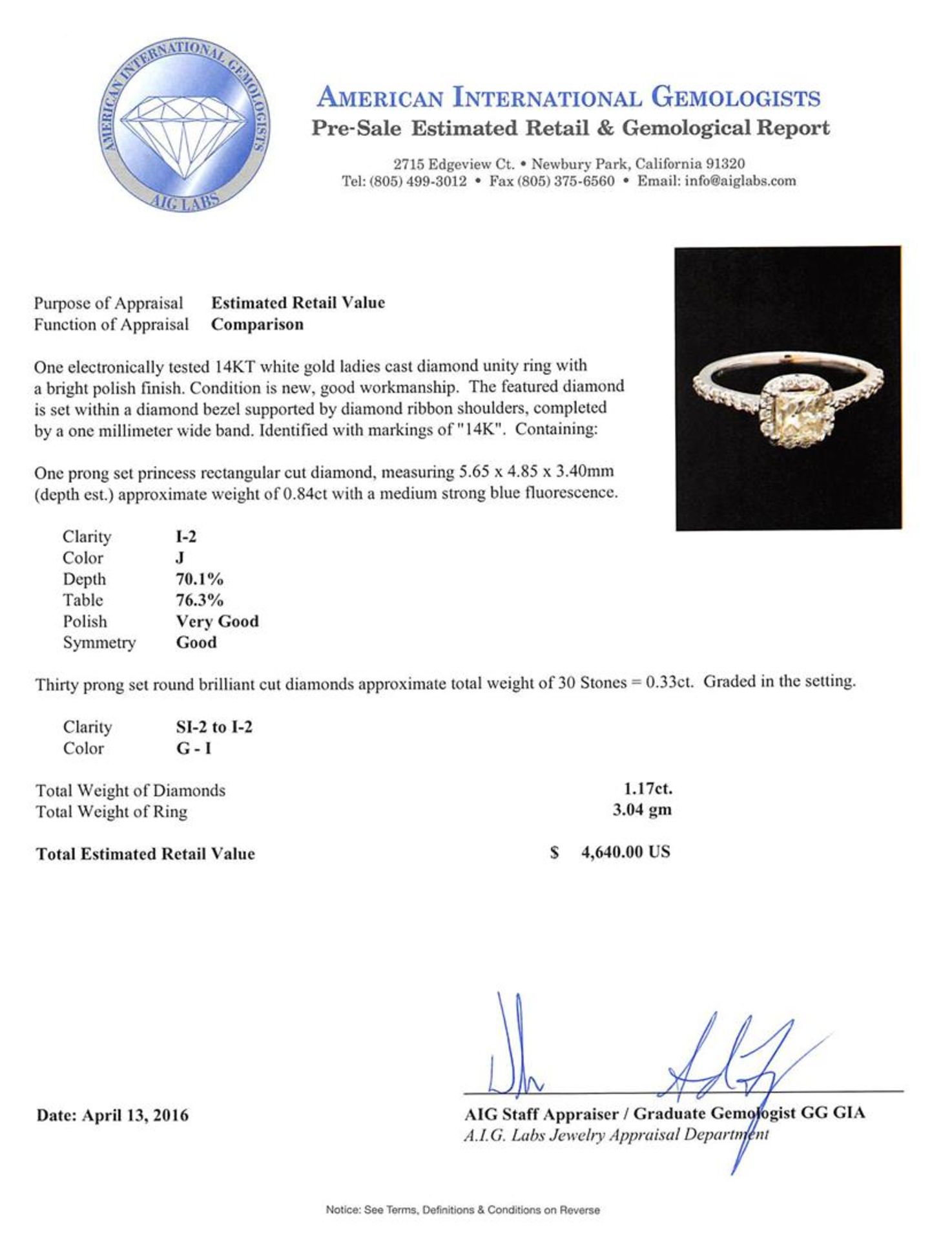 1.17 ctw Diamond Ring - 14KT White Gold - Image 5 of 5