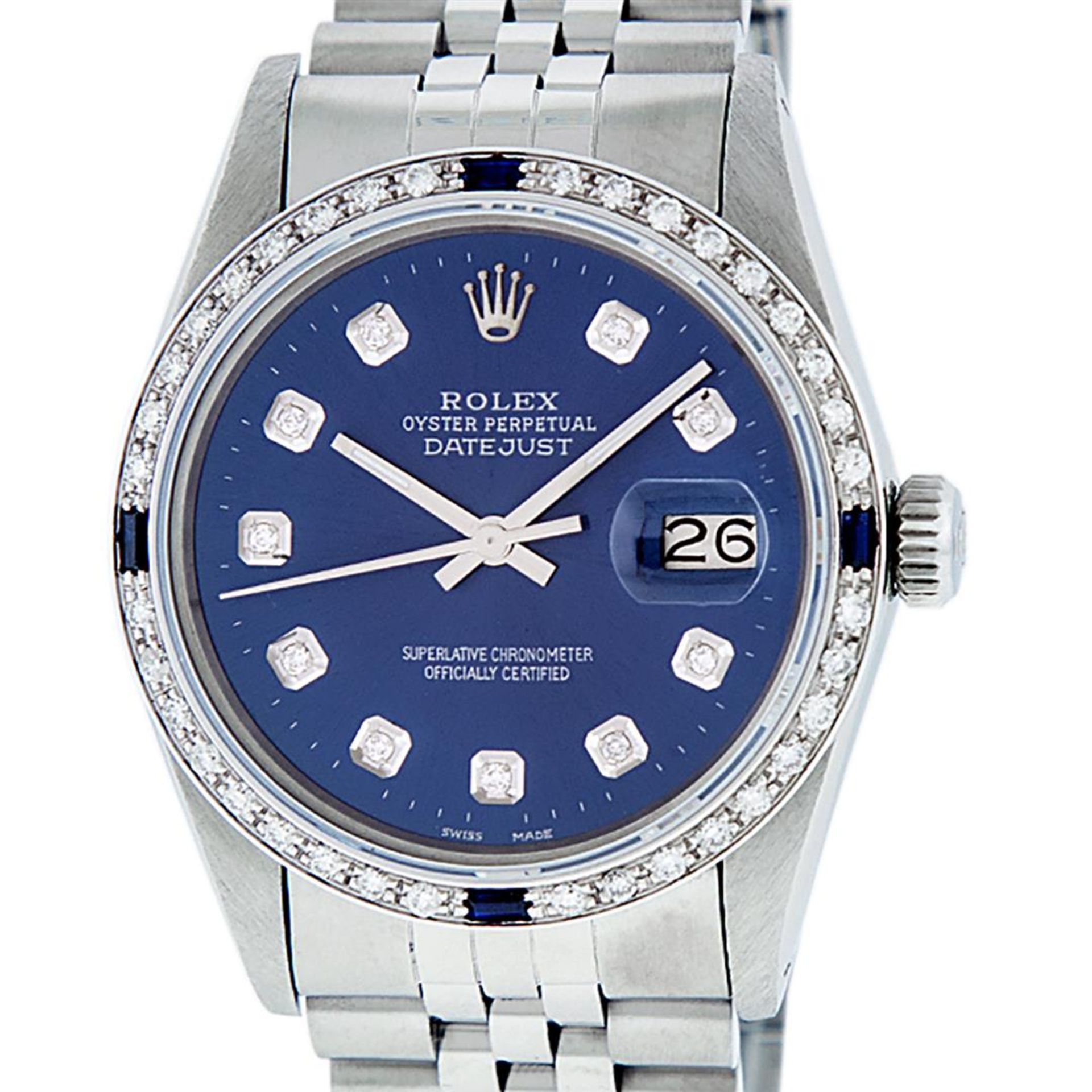 Rolex Mens Stainless Steel Blue Diamond & Sapphire Oyster Perpetual Datejust Wri - Image 2 of 9
