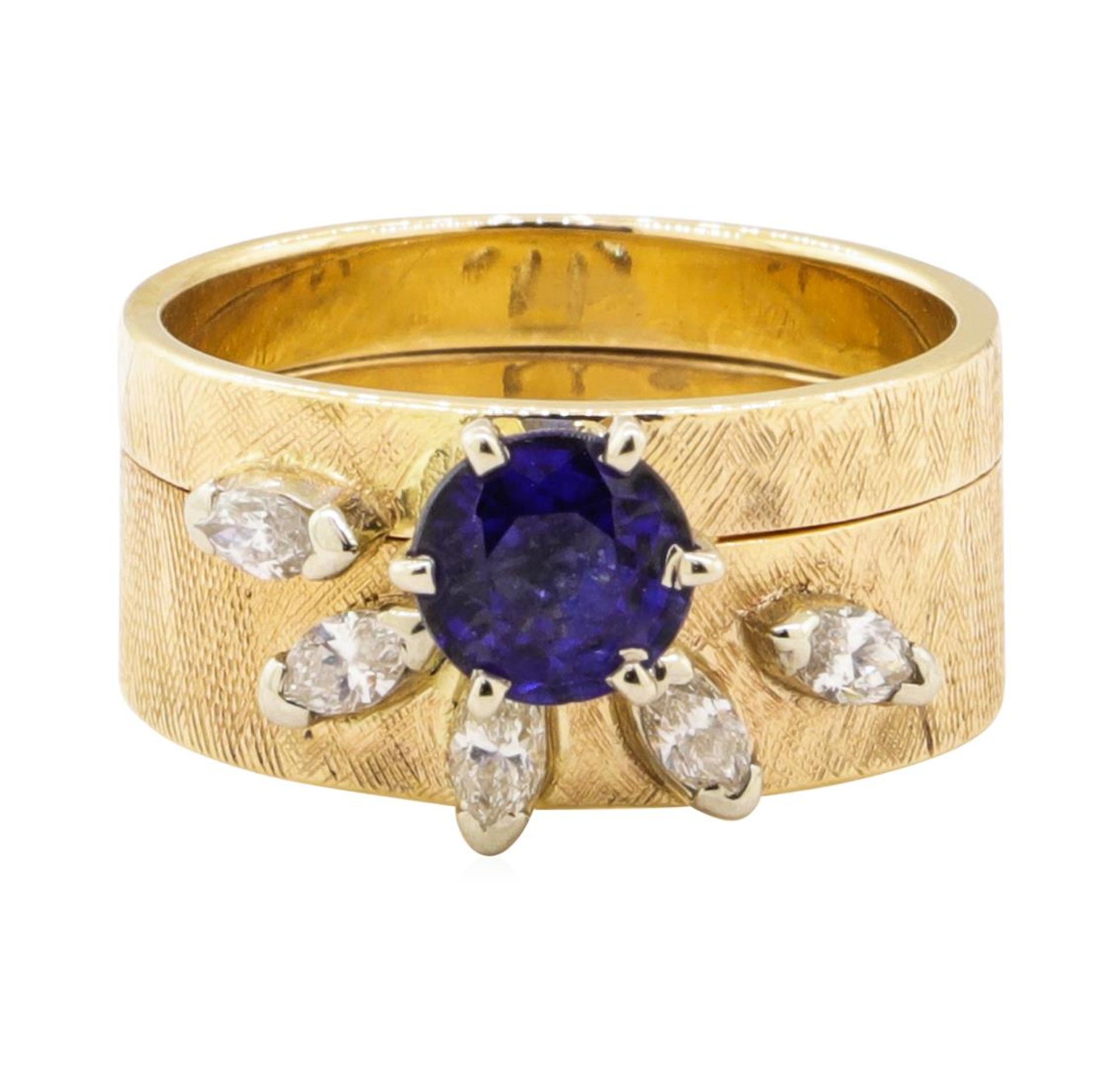 1.40 ctw Blue Sapphire and Diamond Ring - 14KT Yellow Gold - Image 2 of 4