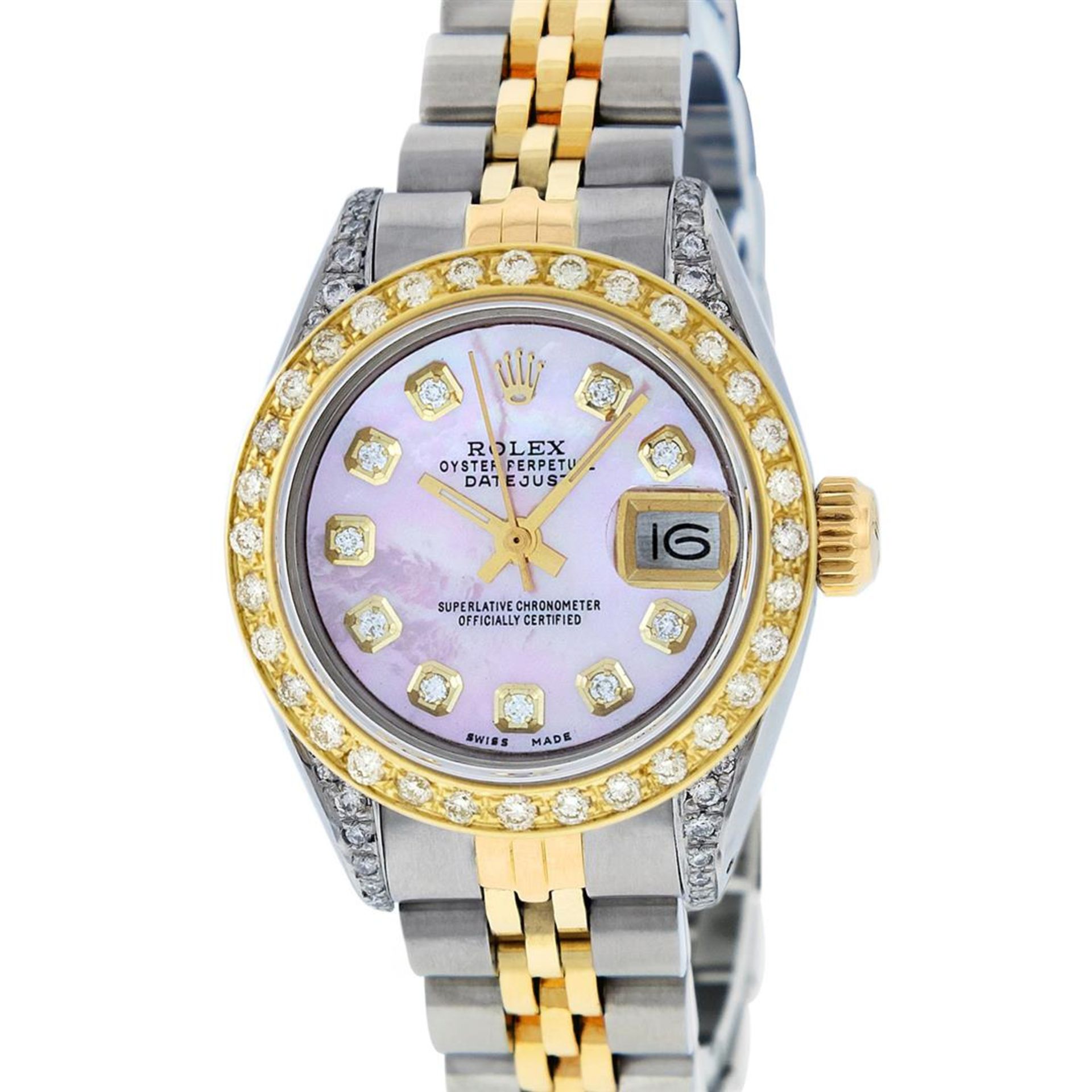 Rolex Ladies 26 Yellow Gold And Stainless Steel Pink MOP Lugs Oyster Perpetual D - Image 2 of 7