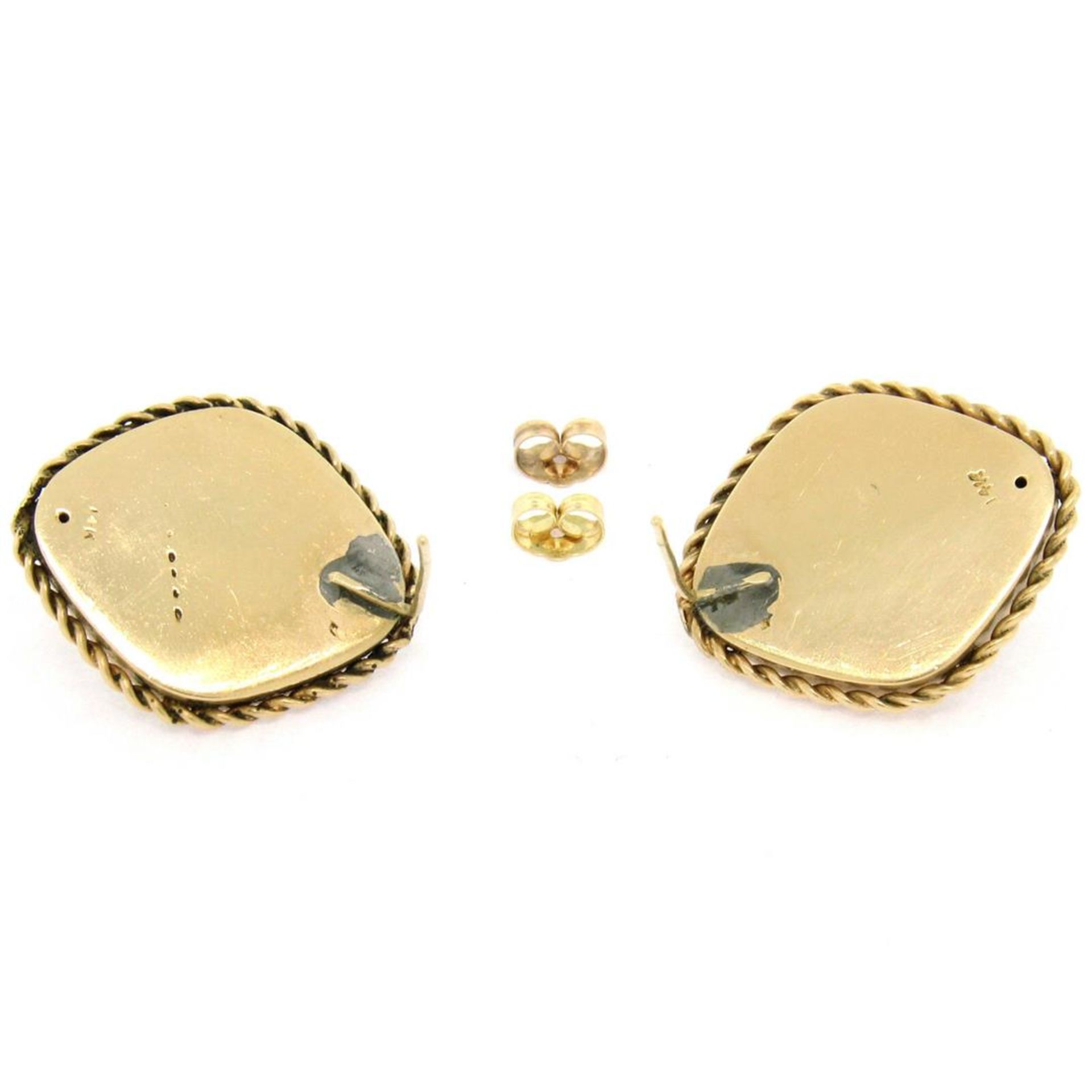 Antique Victorian 14K Gold Seed Pearl & Black Enamel Marquise Panel Earrings - Image 4 of 5