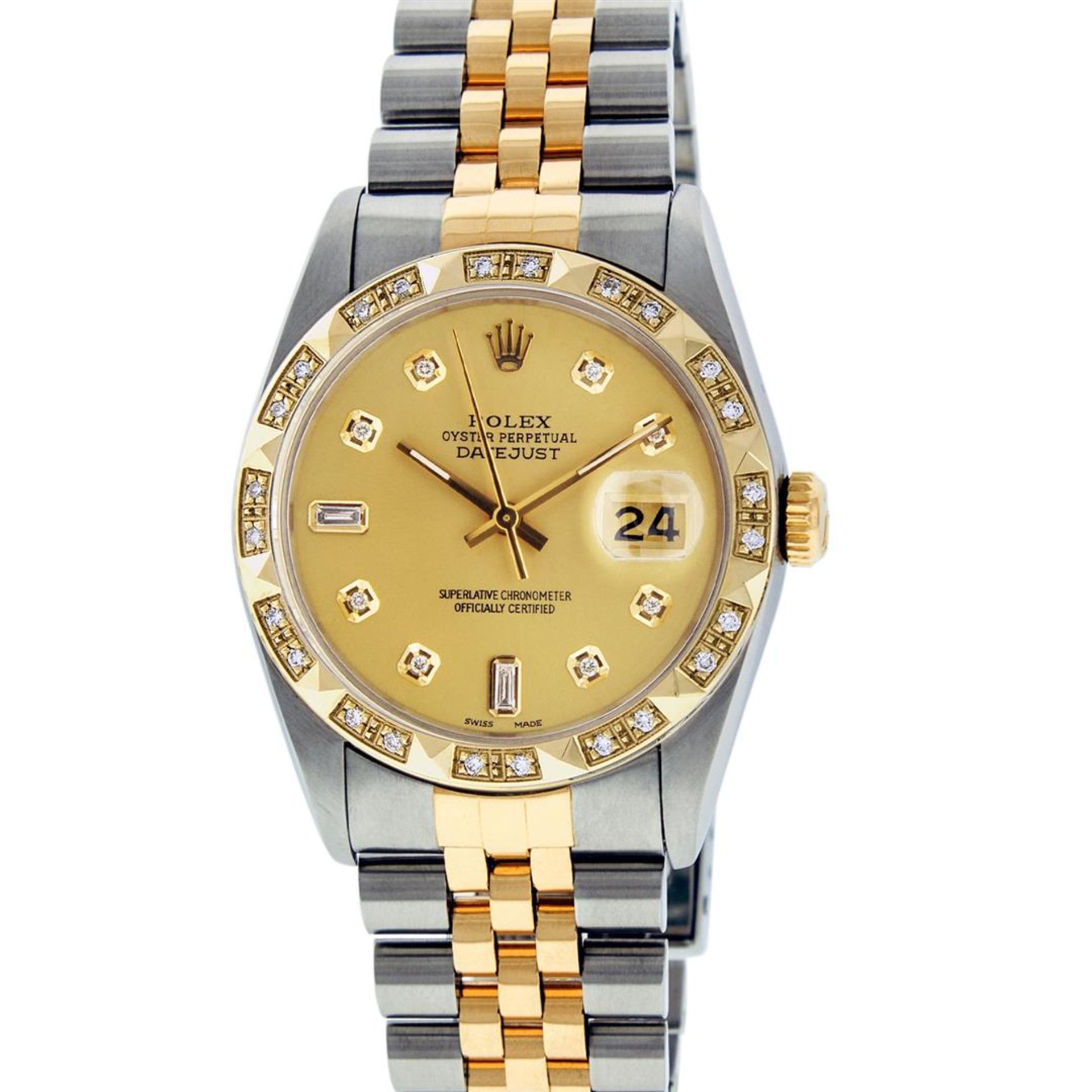 Rolex Mens 2 Tone Champagne Diamond Pyramid Bezel Datejust Wristwatch - Image 2 of 9