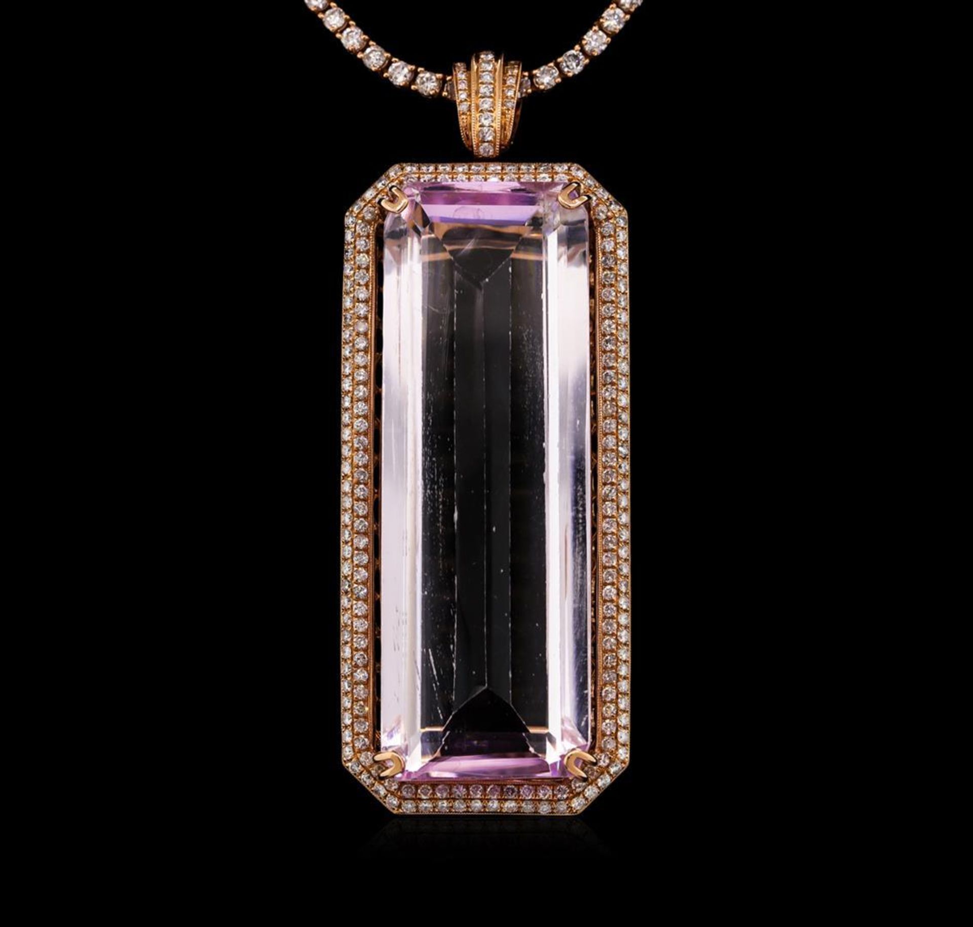 14KT Rose Gold GIA Certified 162.70 ctw Kunzite and Diamond Pendant With Chain - Image 2 of 5
