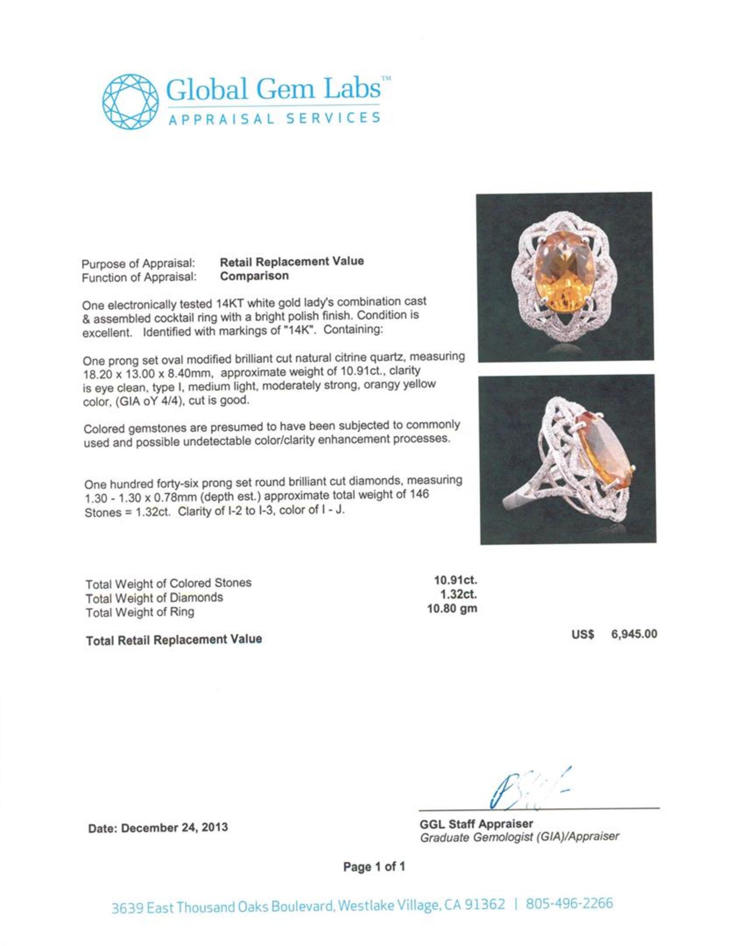 14KT White Gold 10.91 ctw Citrine and Diamond Ring - Image 5 of 5