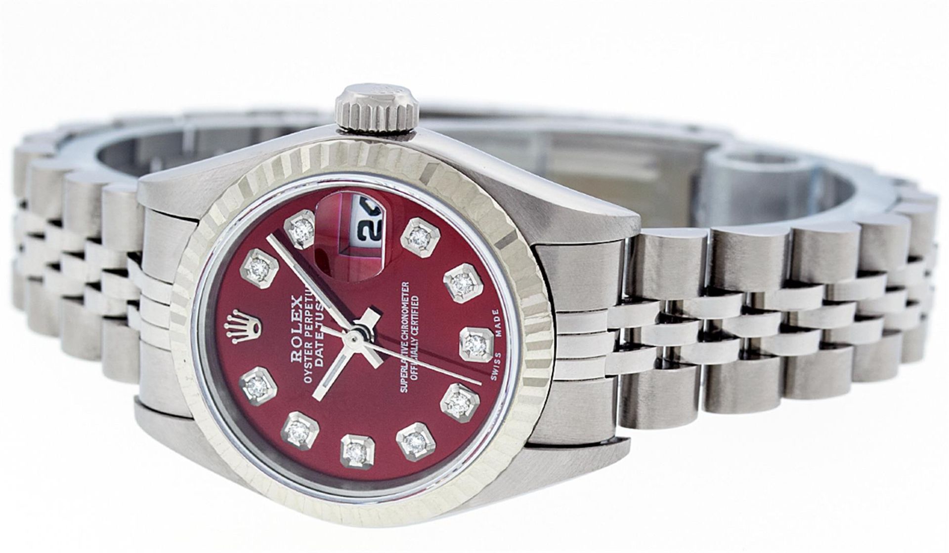 Rolex Ladies Stainless Steel Red Diamond Quickset Datejust Wristwatch 26MM - Image 5 of 9