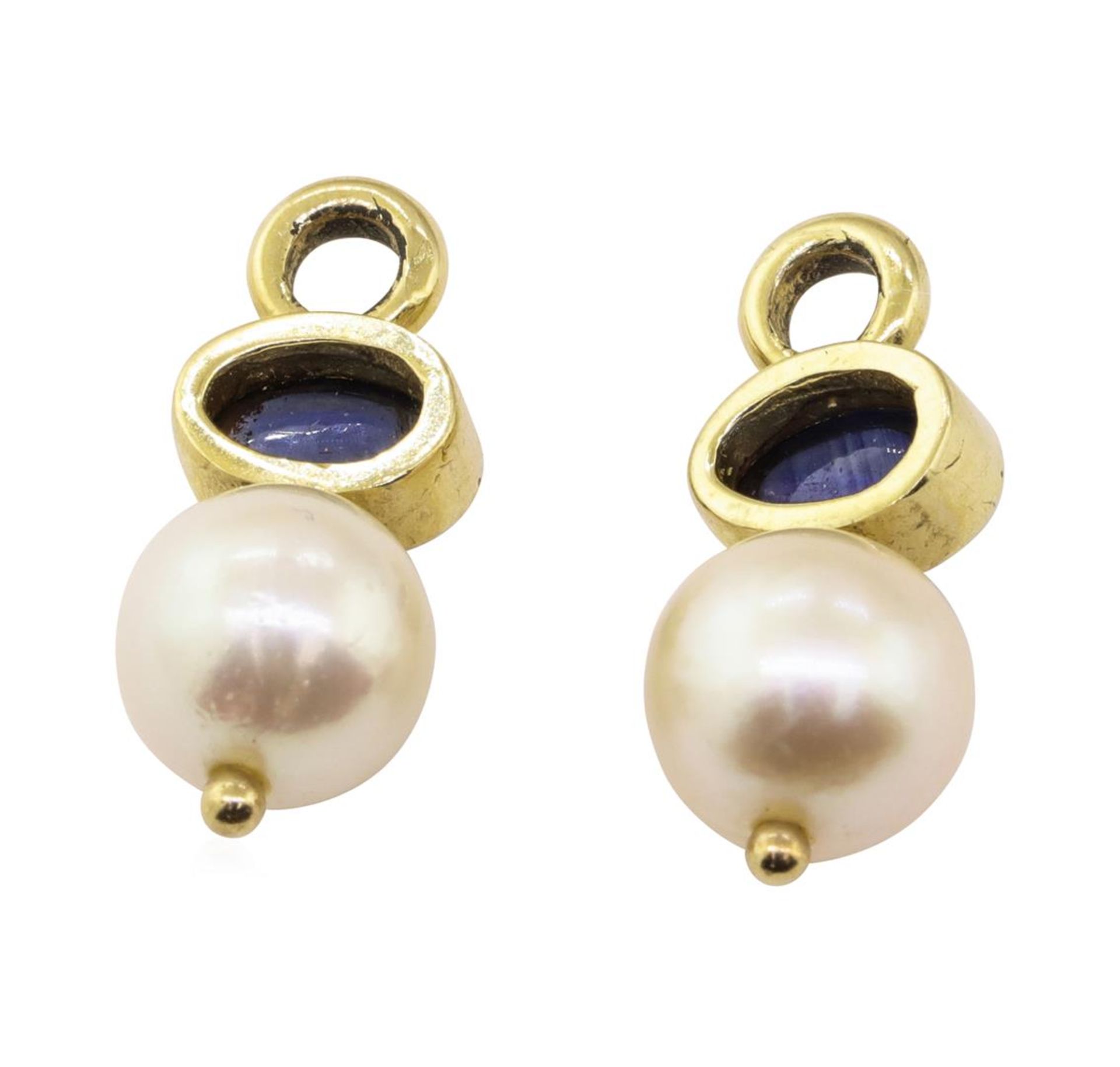 0.80 ctw Blue Sapphire and Pearl Earring Enhancers - 14KT Yellow Gold - Image 2 of 2