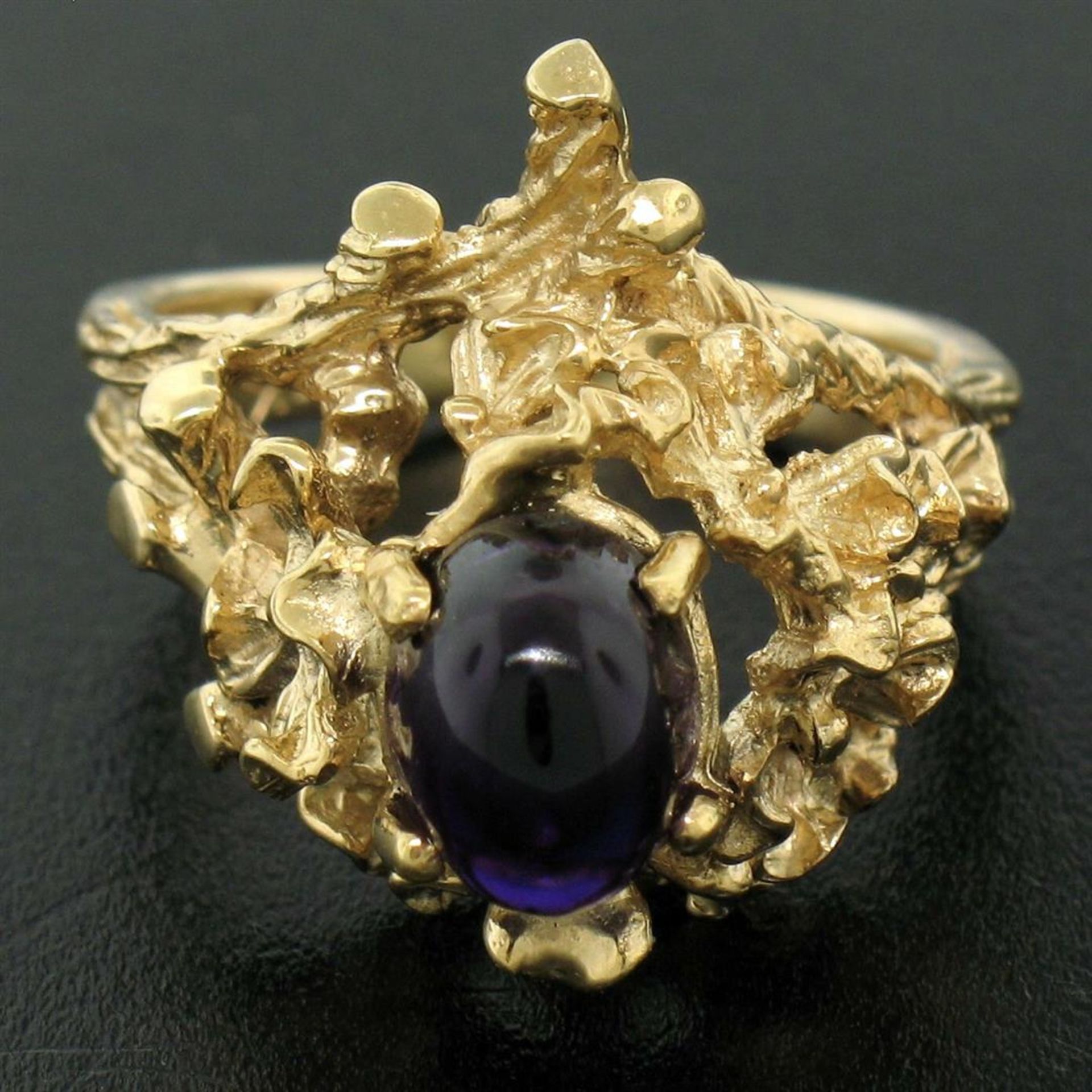 Estate 14kt Yellow Gold 1.98 ctw Amethyst Coral Reef Nugget Cocktail Ring - Image 6 of 9
