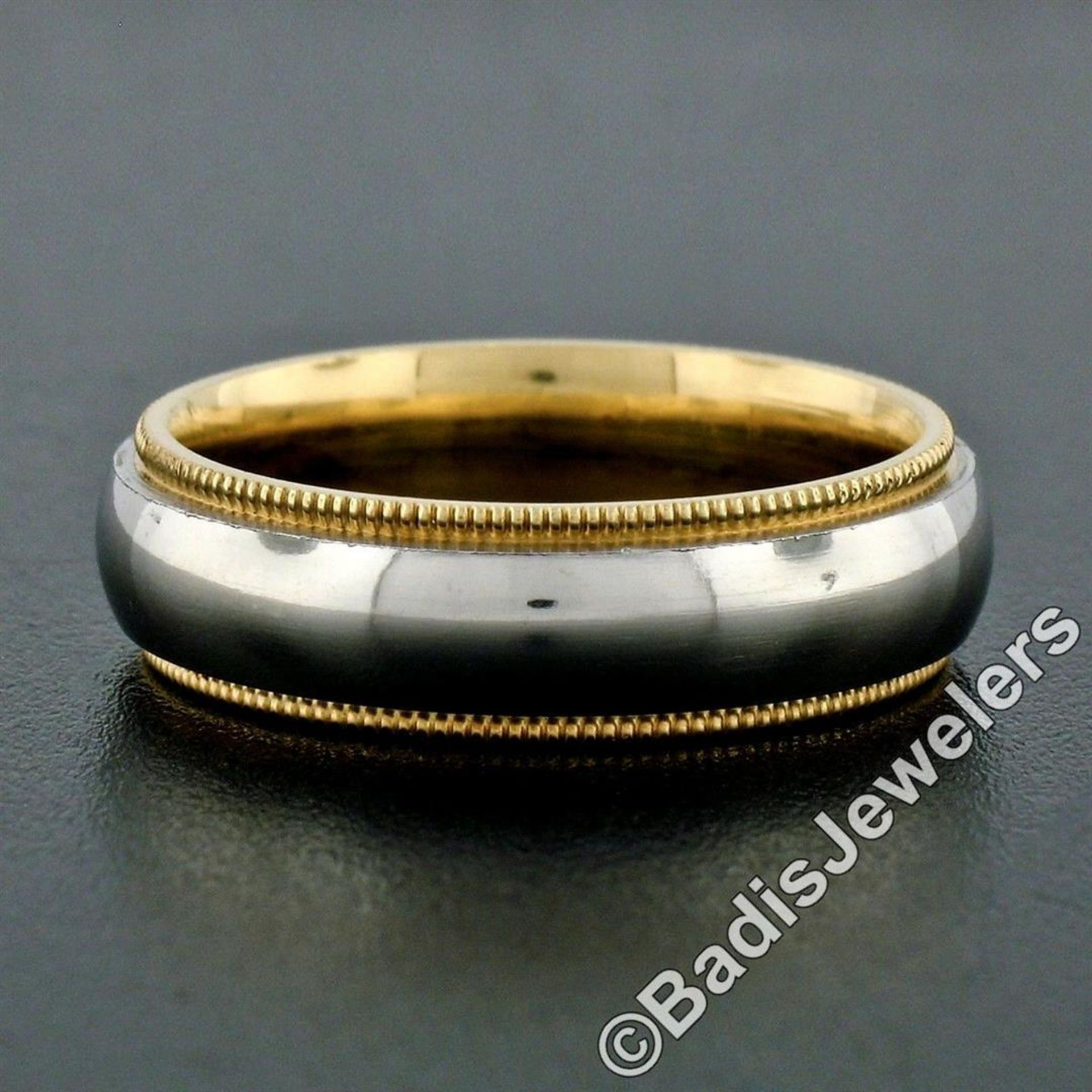 Men's 18kt White and Yellow Gold 5.5mm Milgrain Edged Band Ring - Image 2 of 7