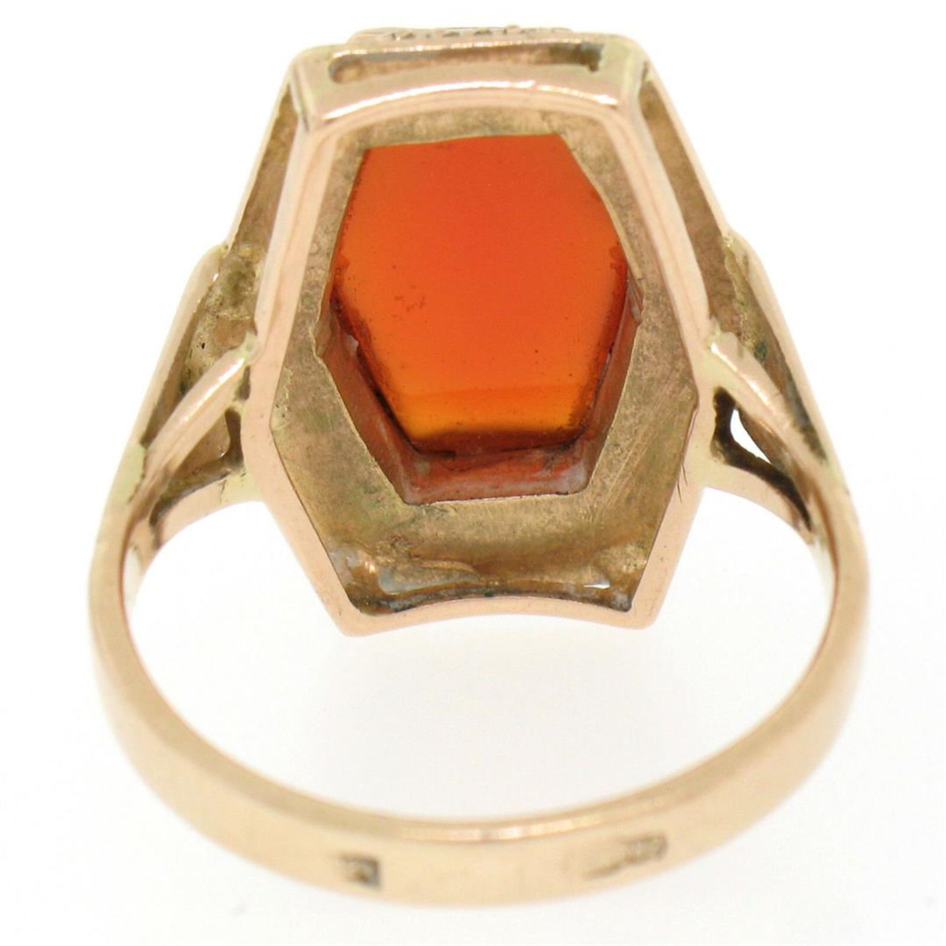 Vintage Russian 14kt Rose Gold Bezel Set Carnelian Hexagon Ring - Image 6 of 9