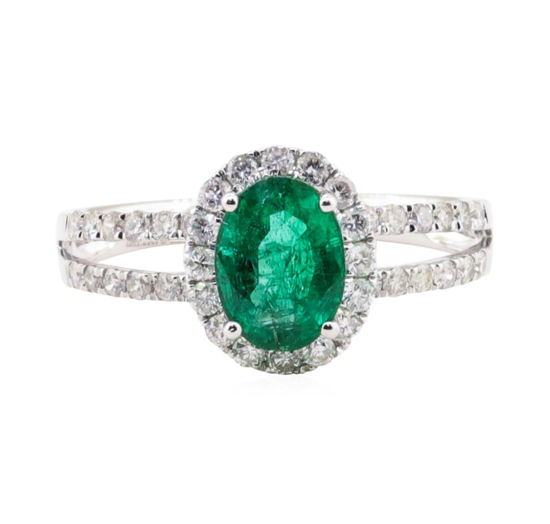 1.21 ctw Emerald and Diamond Ring - 18KT White Gold