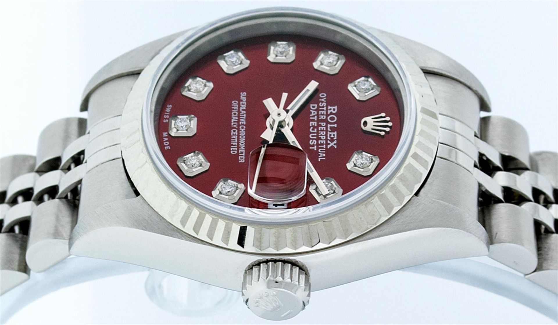 Rolex Ladies Stainless Steel Red Diamond Quickset Datejust Wristwatch 26MM - Image 6 of 9