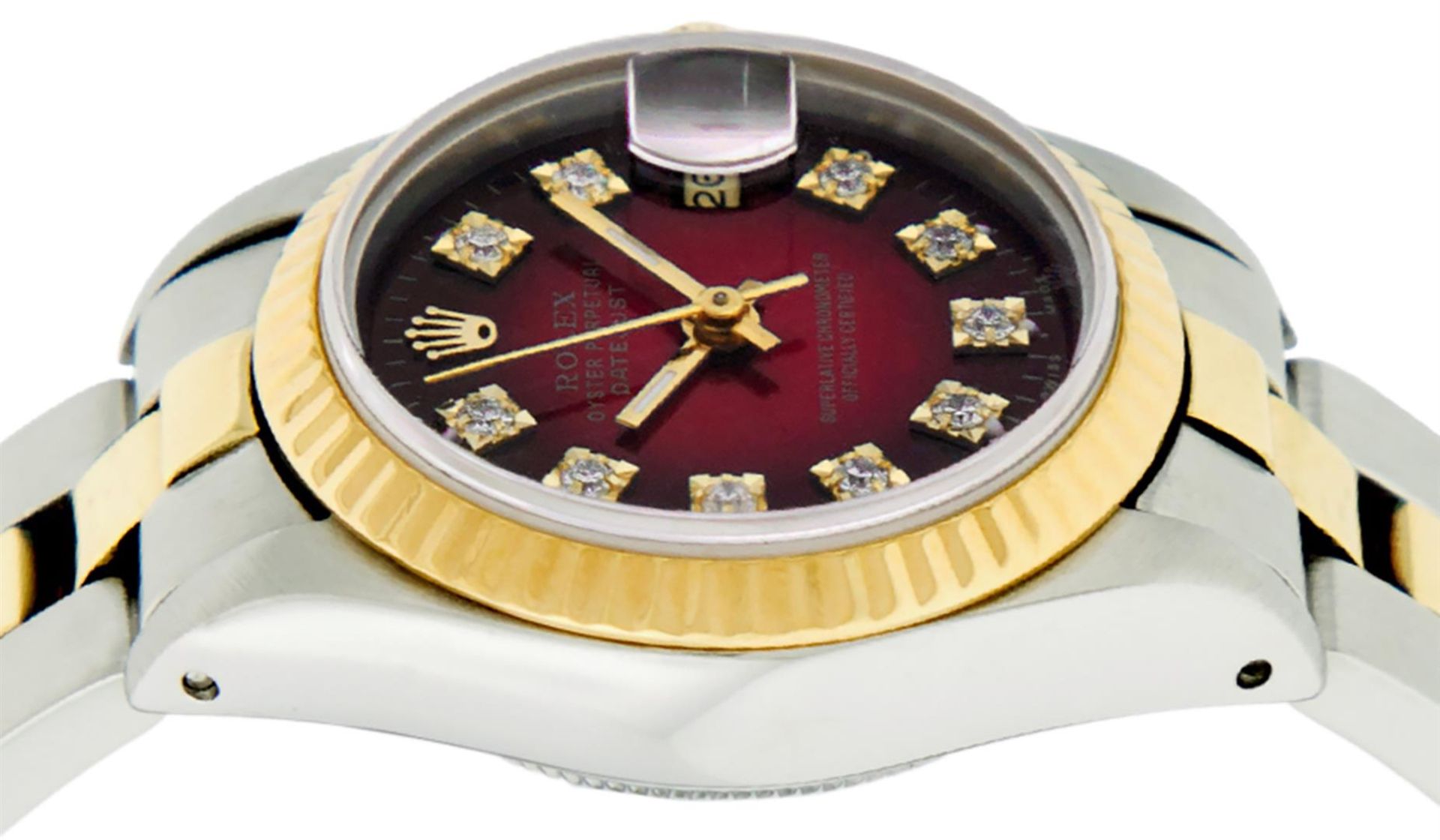 Rolex Ladies 2 Tone Red Vignette Diamond 26MM Datejust Wristwatch - Image 4 of 9