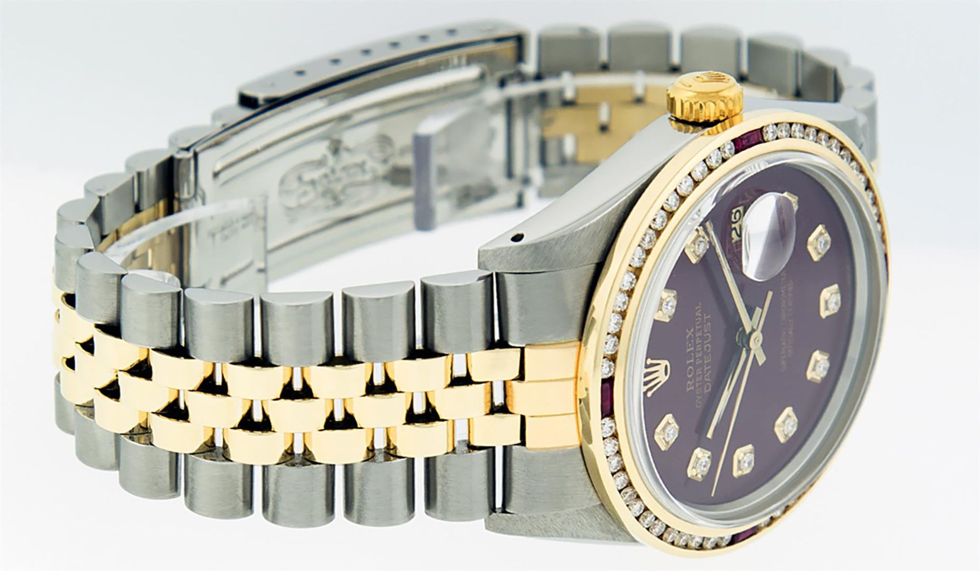 Rolex Mens 2 Tone Maroon & Ruby Channel Set Diamond Datejust Wristwatch - Image 4 of 9