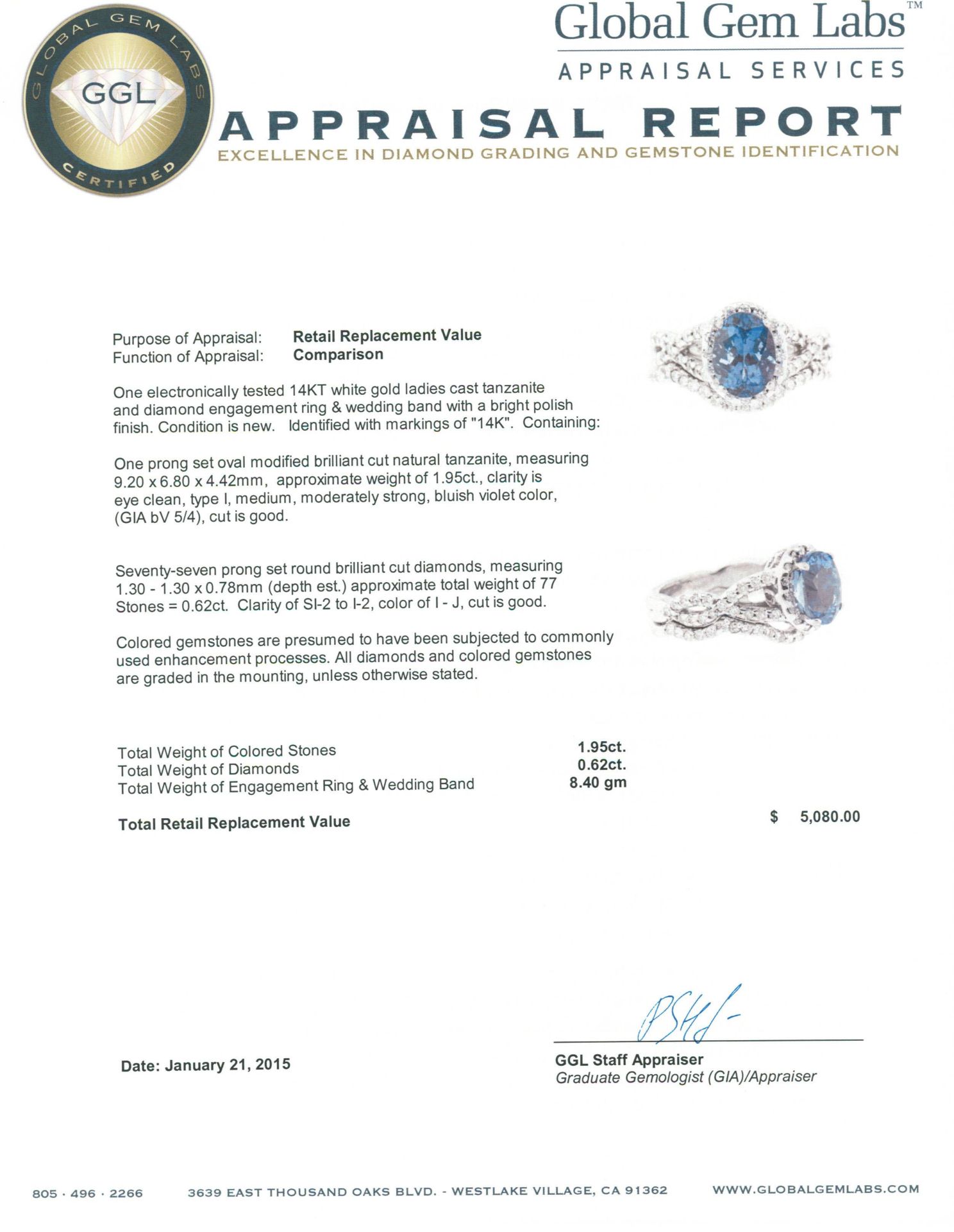 14KT White Gold 1.95 ctw Tanzanite and Diamond Wedding Ring Set - Image 4 of 4