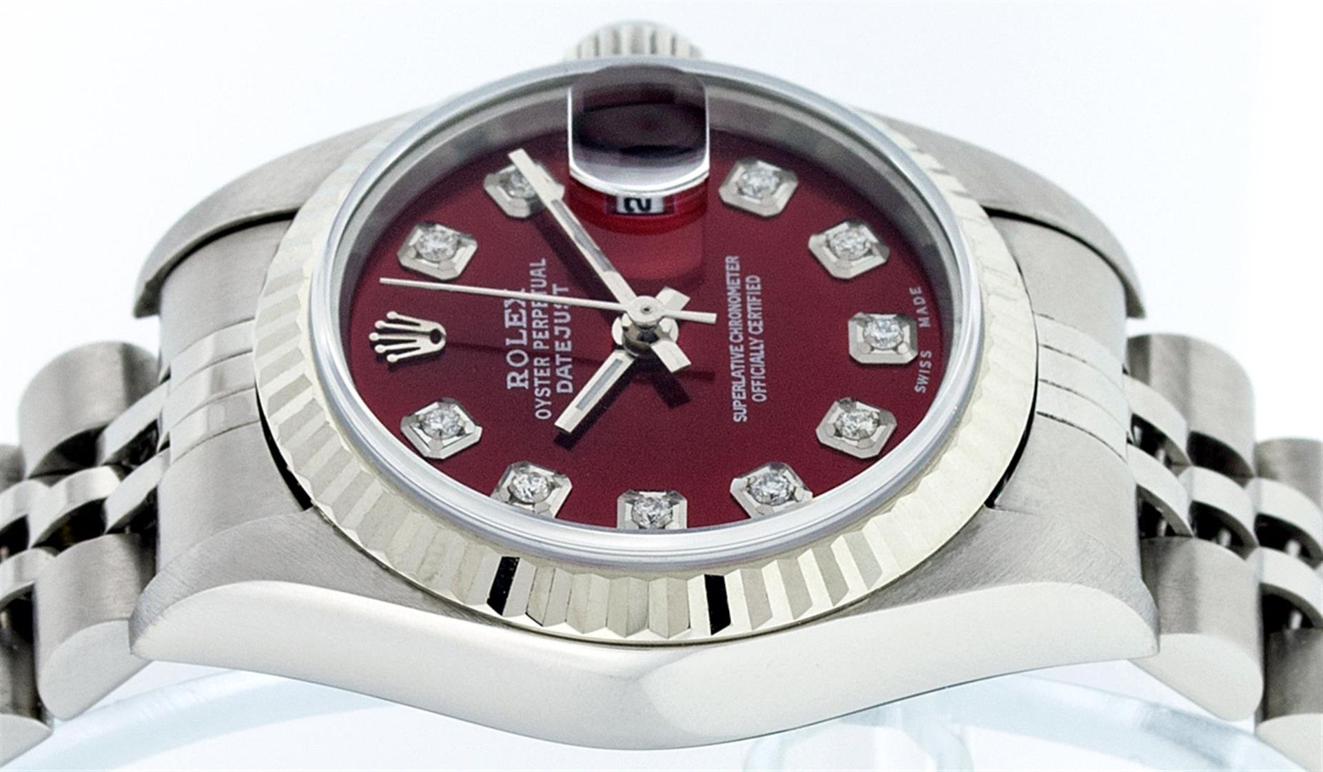 Rolex Ladies Stainless Steel Red Diamond Quickset Datejust Wristwatch 26MM - Image 7 of 9