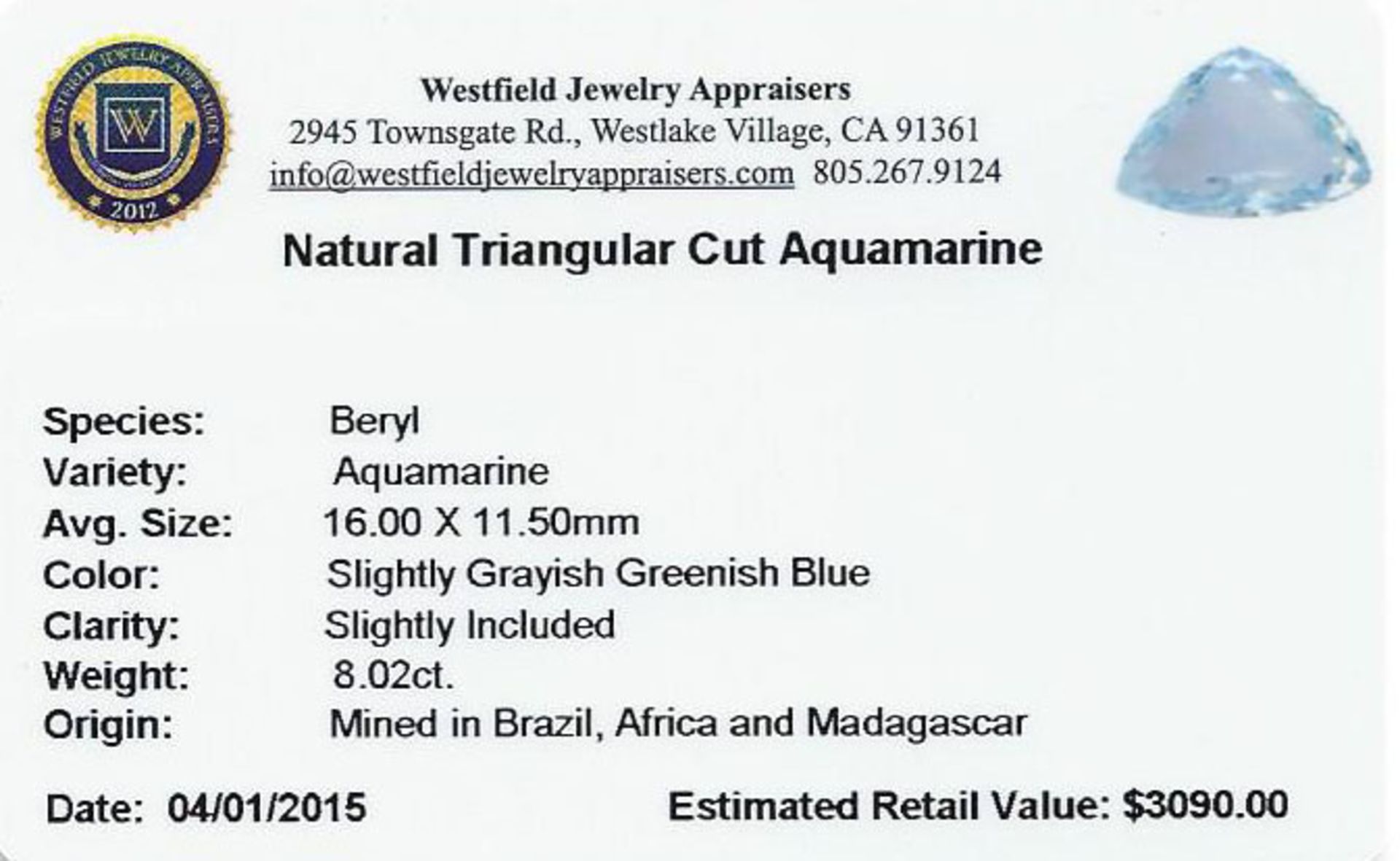 8.02 ctw Triangle Aquamarine Parcel - Image 2 of 2