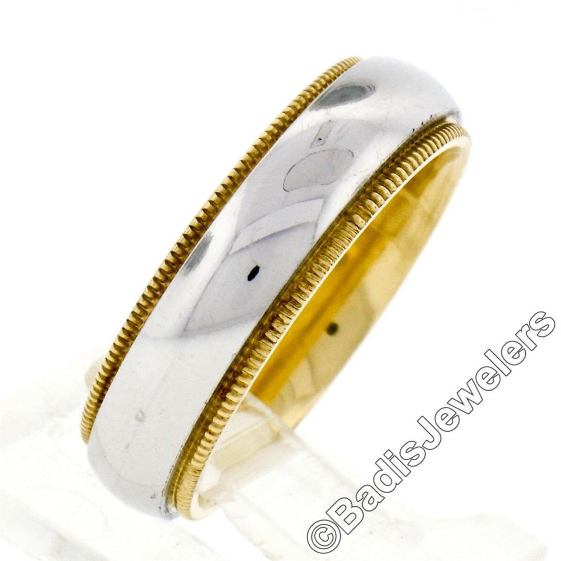 Men's 18kt White and Yellow Gold 5.5mm Milgrain Edged Band Ring - Image 5 of 7