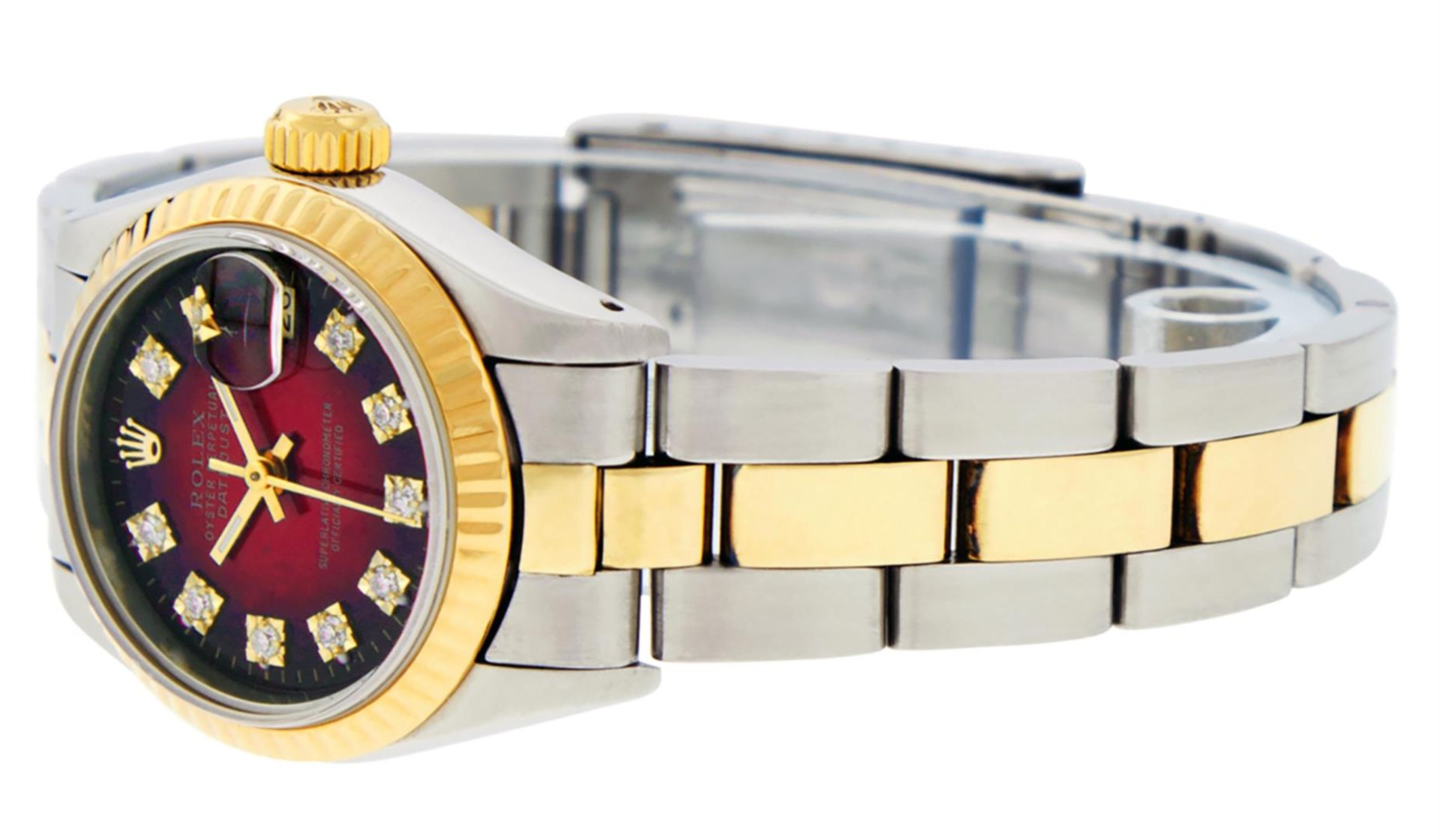 Rolex Ladies 2 Tone Red Vignette Diamond 26MM Datejust Wristwatch - Image 8 of 9