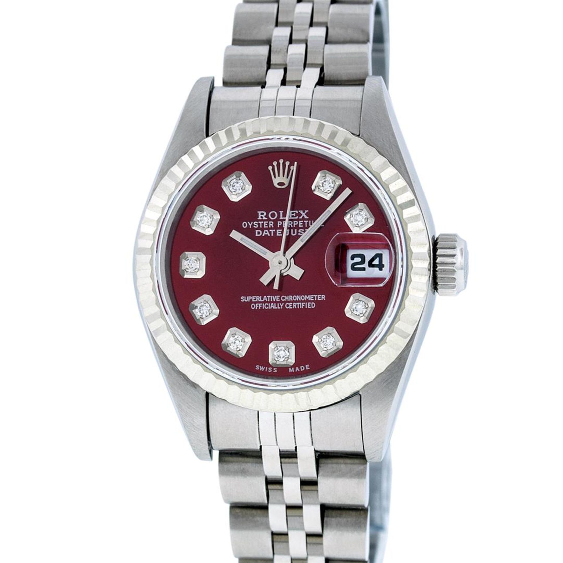 Rolex Ladies Stainless Steel Red Diamond Quickset Datejust Wristwatch 26MM - Image 8 of 9