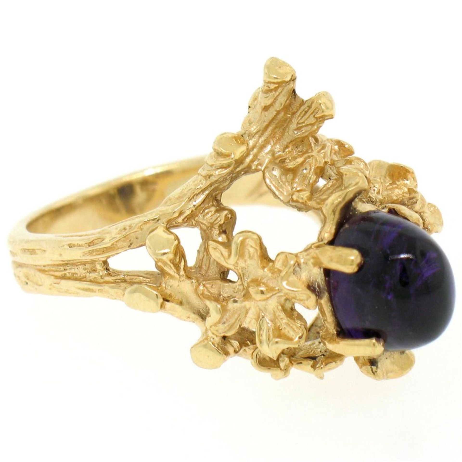 Estate 14kt Yellow Gold 1.98 ctw Amethyst Coral Reef Nugget Cocktail Ring - Image 4 of 9