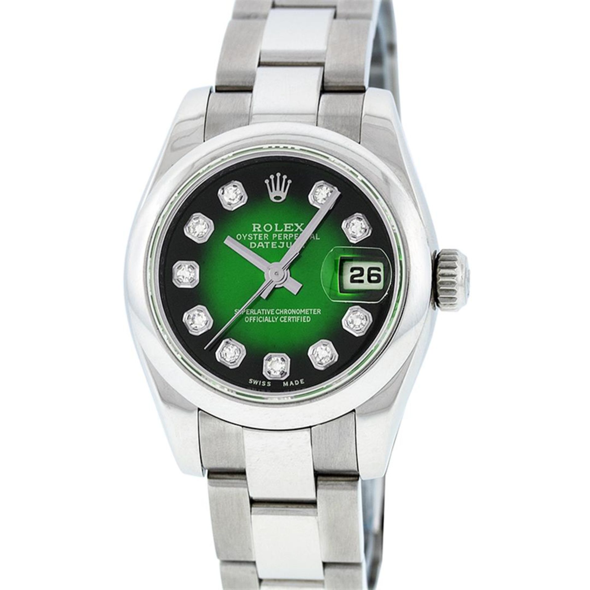 Rolex New Style Ladies Stainless Steel Green Vignette Diamond Quickset Datejust - Image 2 of 9