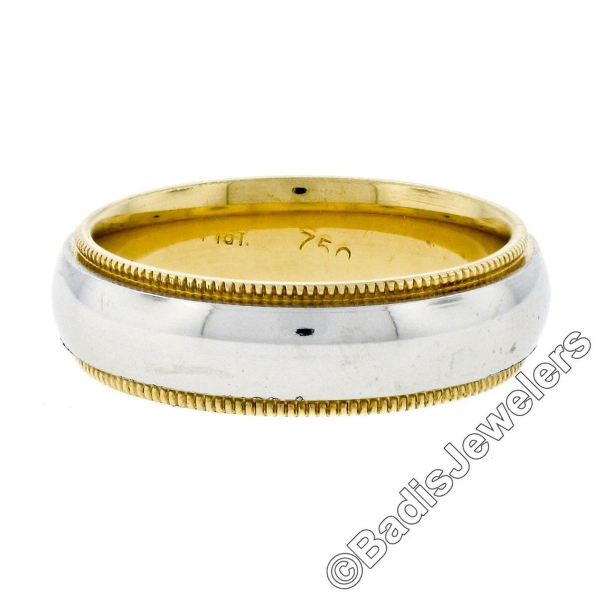 Men's 18kt White and Yellow Gold 5.5mm Milgrain Edged Band Ring - Image 7 of 7