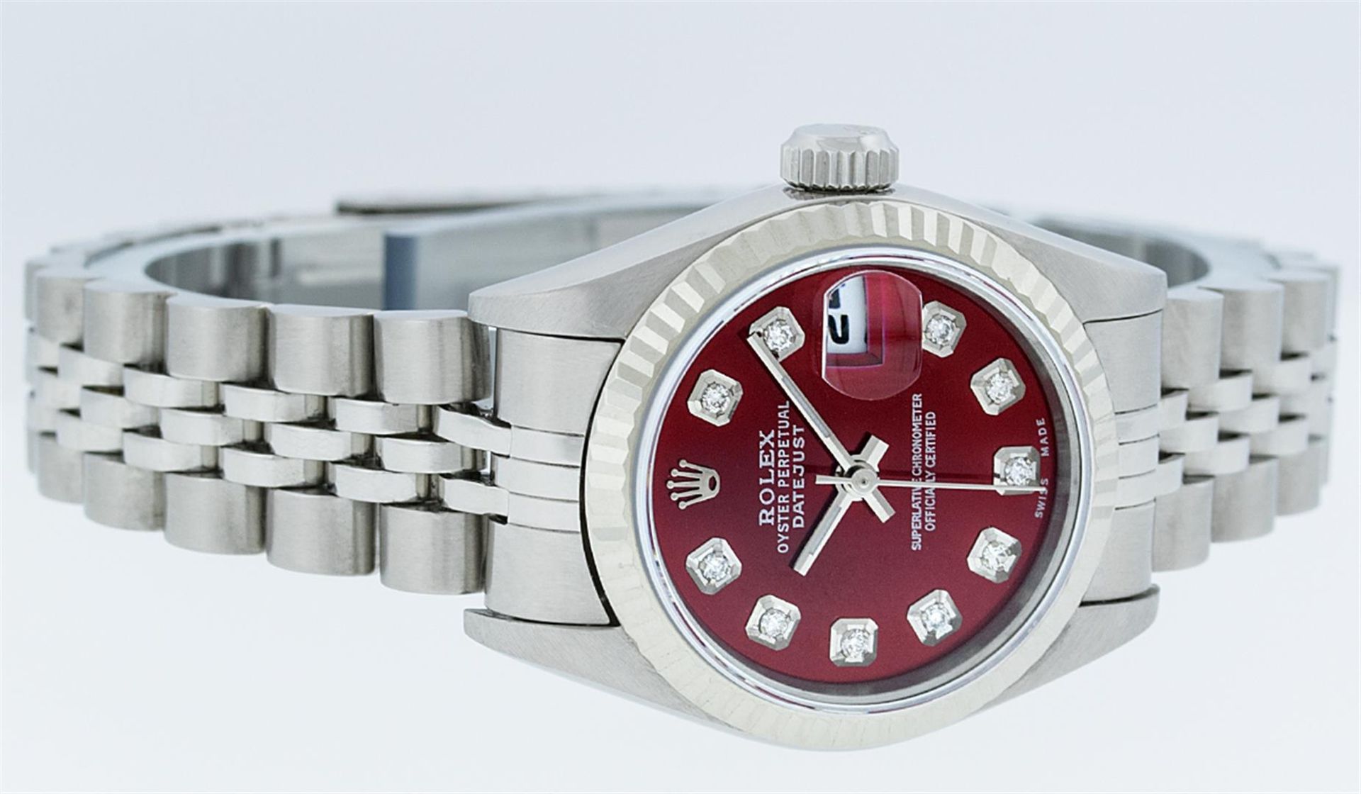 Rolex Ladies Stainless Steel Red Diamond Quickset Datejust Wristwatch 26MM - Image 9 of 9