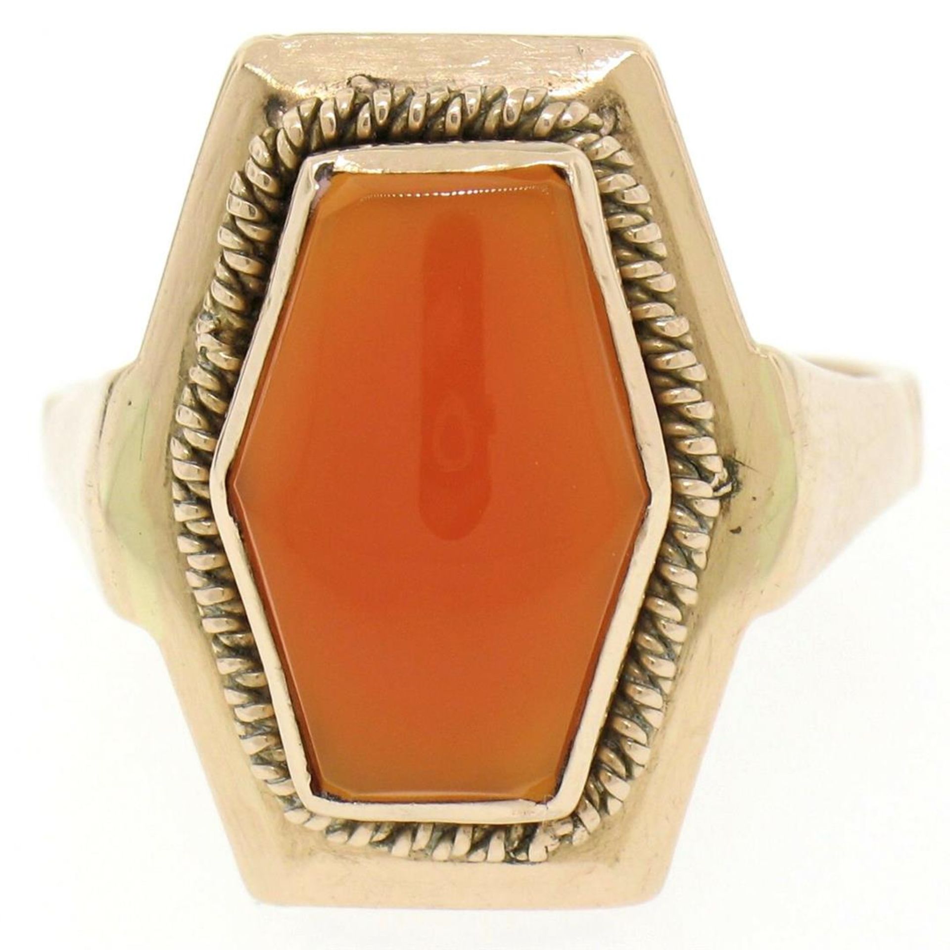 Vintage Russian 14kt Rose Gold Bezel Set Carnelian Hexagon Ring - Image 4 of 9