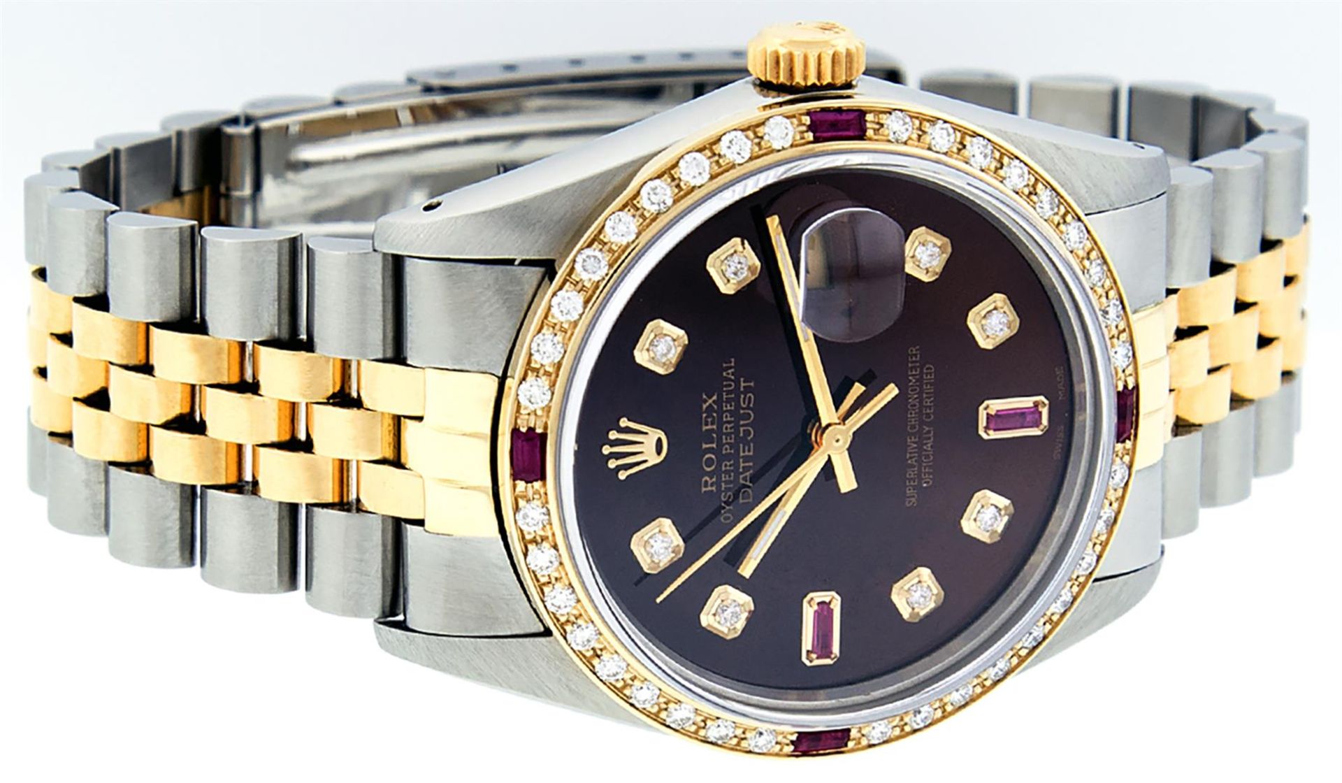 Rolex Mens 2T Brown Diamond & Ruby 36MM Oyster Perpetual Datejust - Image 3 of 9