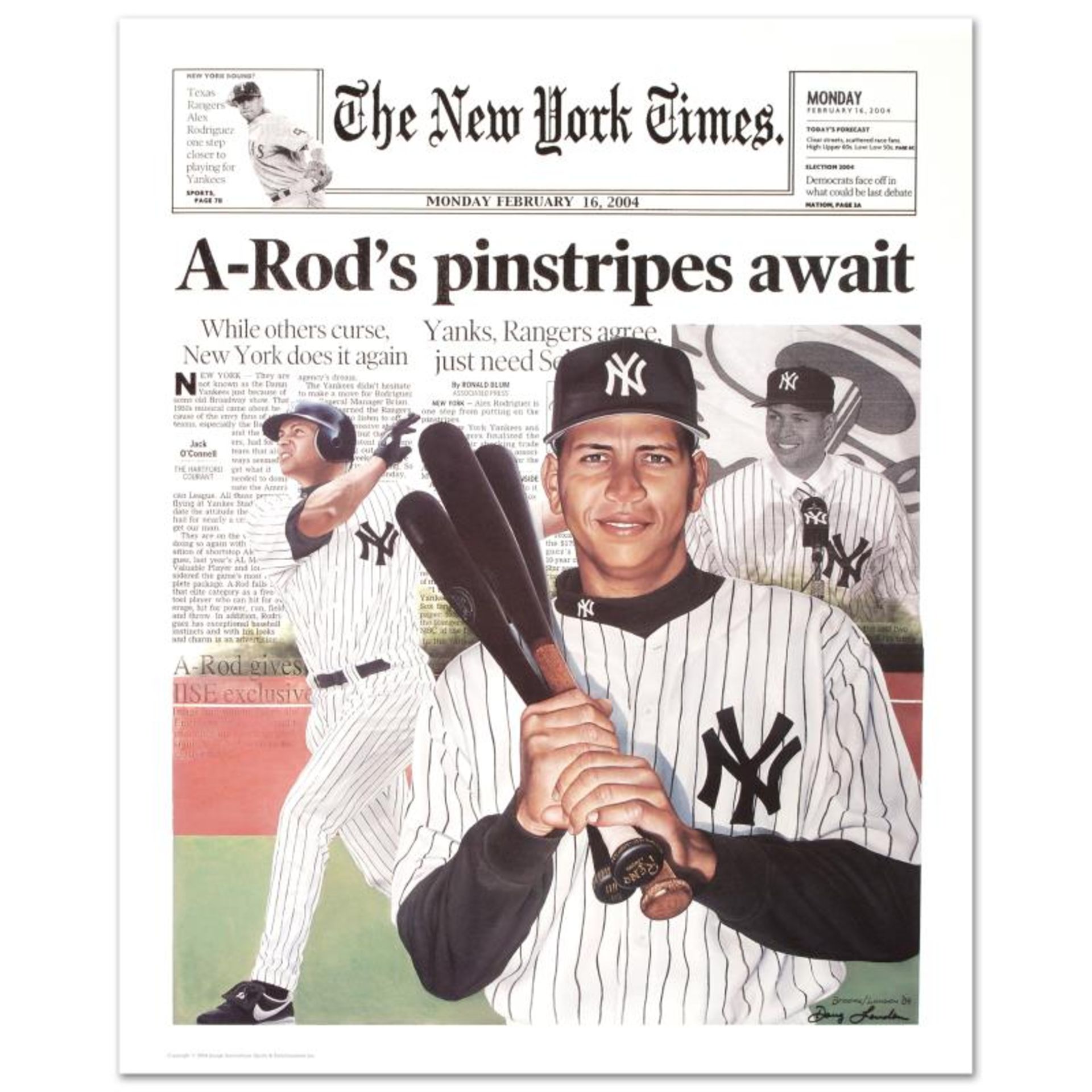 Doug London - "A-Rod (New York Times)" Hand-Signed Fine Art Poster (2004).