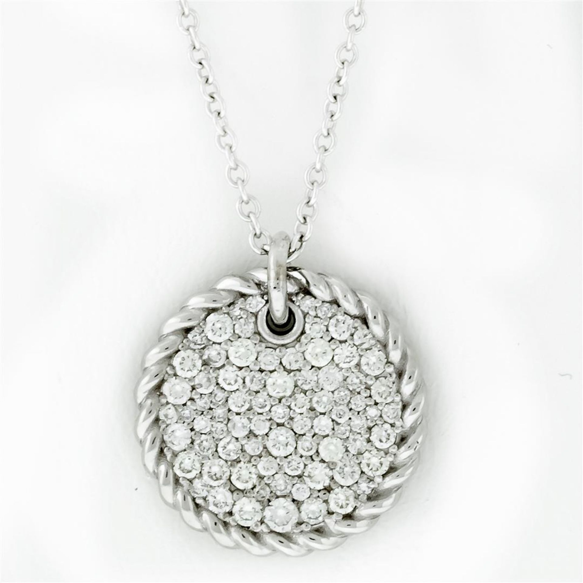 New 18k White Gold Diamond Cable Pendant with with 18K White Gold Chain - Image 2 of 7