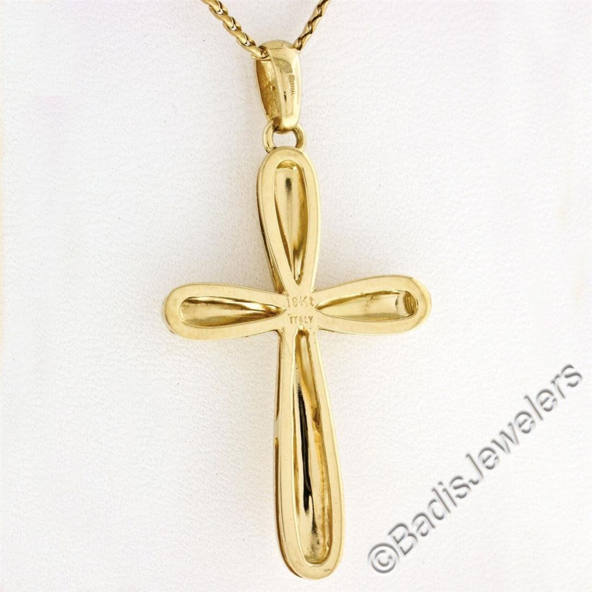 Italian 18kt Yellow Gold Round Diamond Polished Cross Pendant Necklace - Image 9 of 9