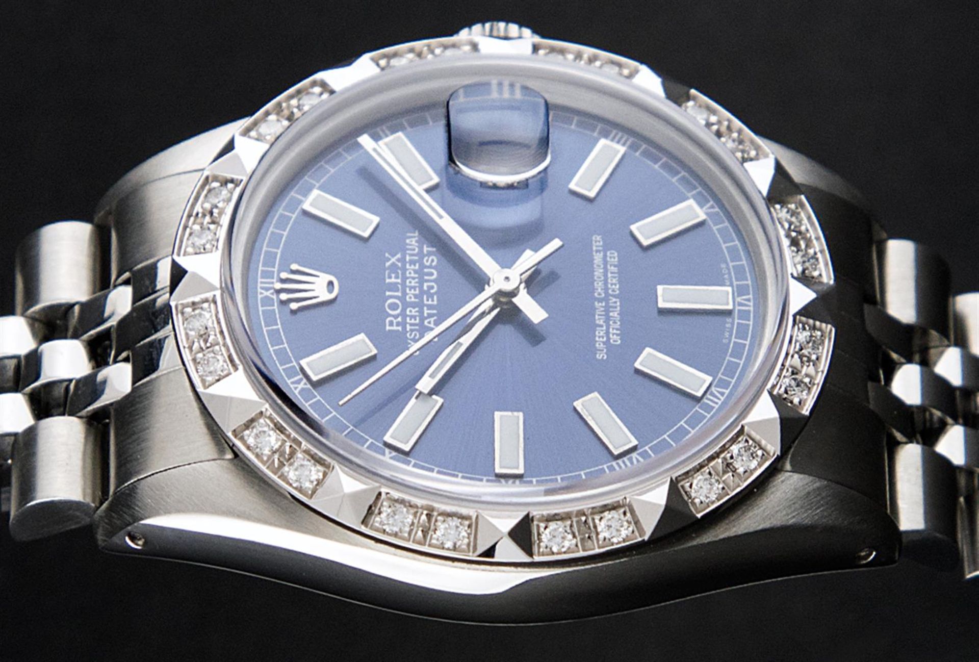 Rolex Stainless Steel 36MM Blue Index Diamond Oyster Perpetual Datejust Wristwat - Image 3 of 9